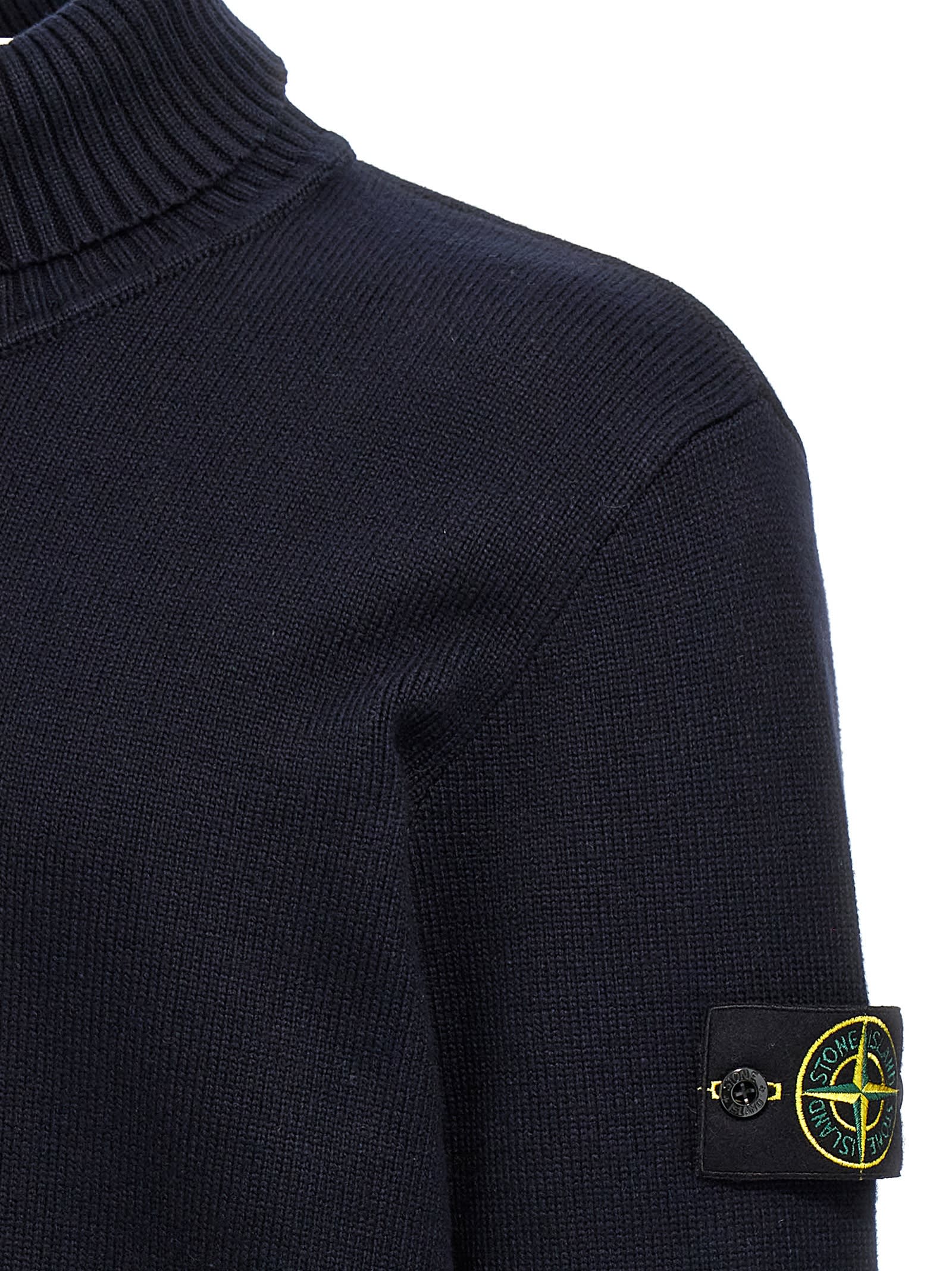 Shop Stone Island Logo Badge Turtleneck Sweater In Blue