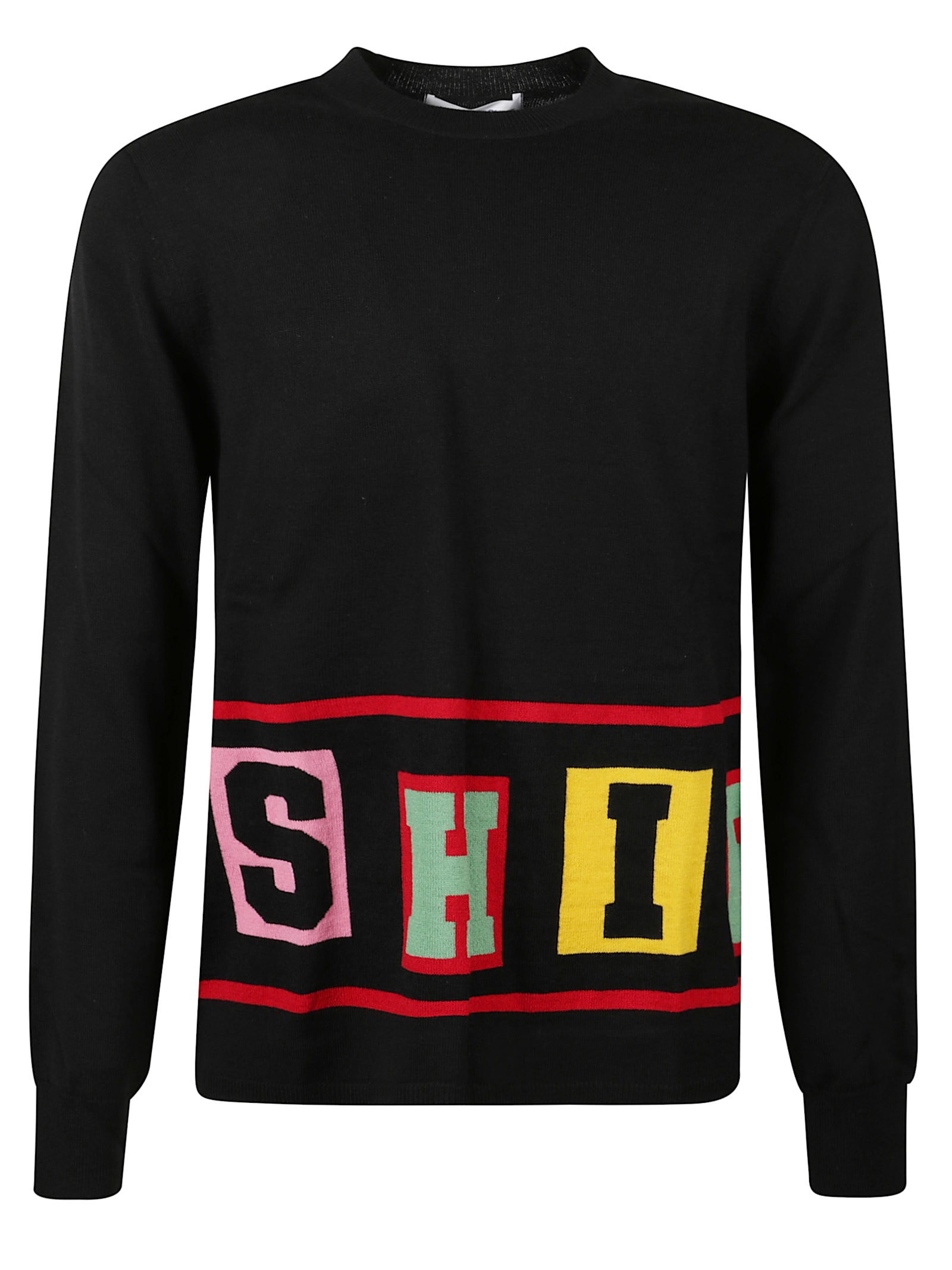 Comme Des Garçons Colorful Lettering Crew Neck Long Sleeve Sweater In Black