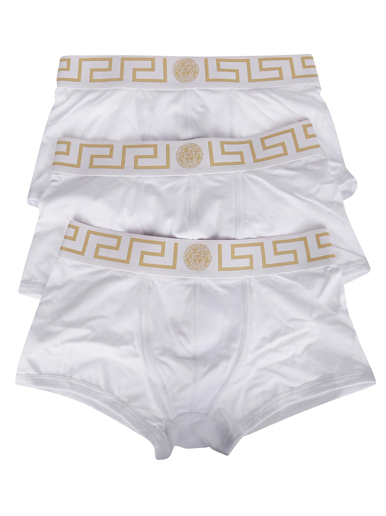 Shop Versace Greca Set Of Three Boxers In White