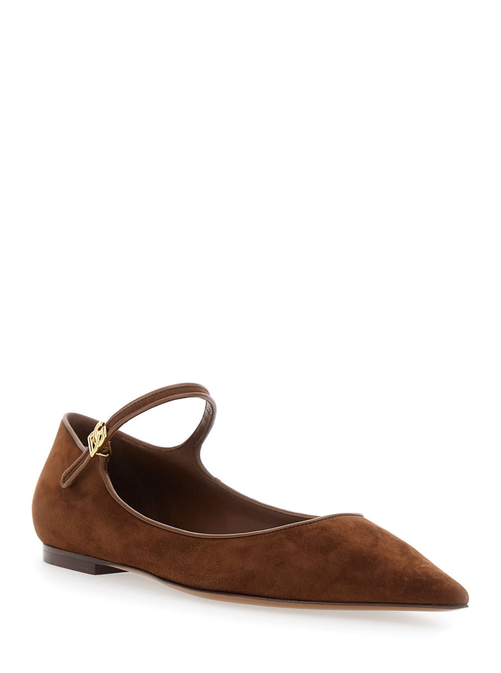 Dolce & Gabbana Brown Pointed Toe Ballerinas With Dg Logo On The Side In Suede Woman In Brown