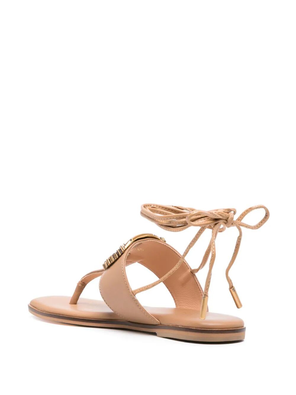 Shop Twinset Slave Flat Sandals In Hazelnut