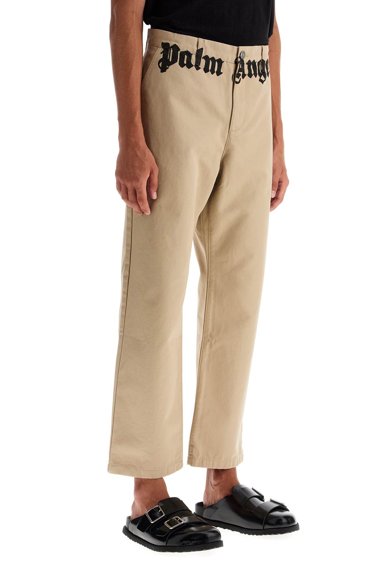 Shop Palm Angels Chino Pants With Logo Branding In Hazelnut Off White (beige)