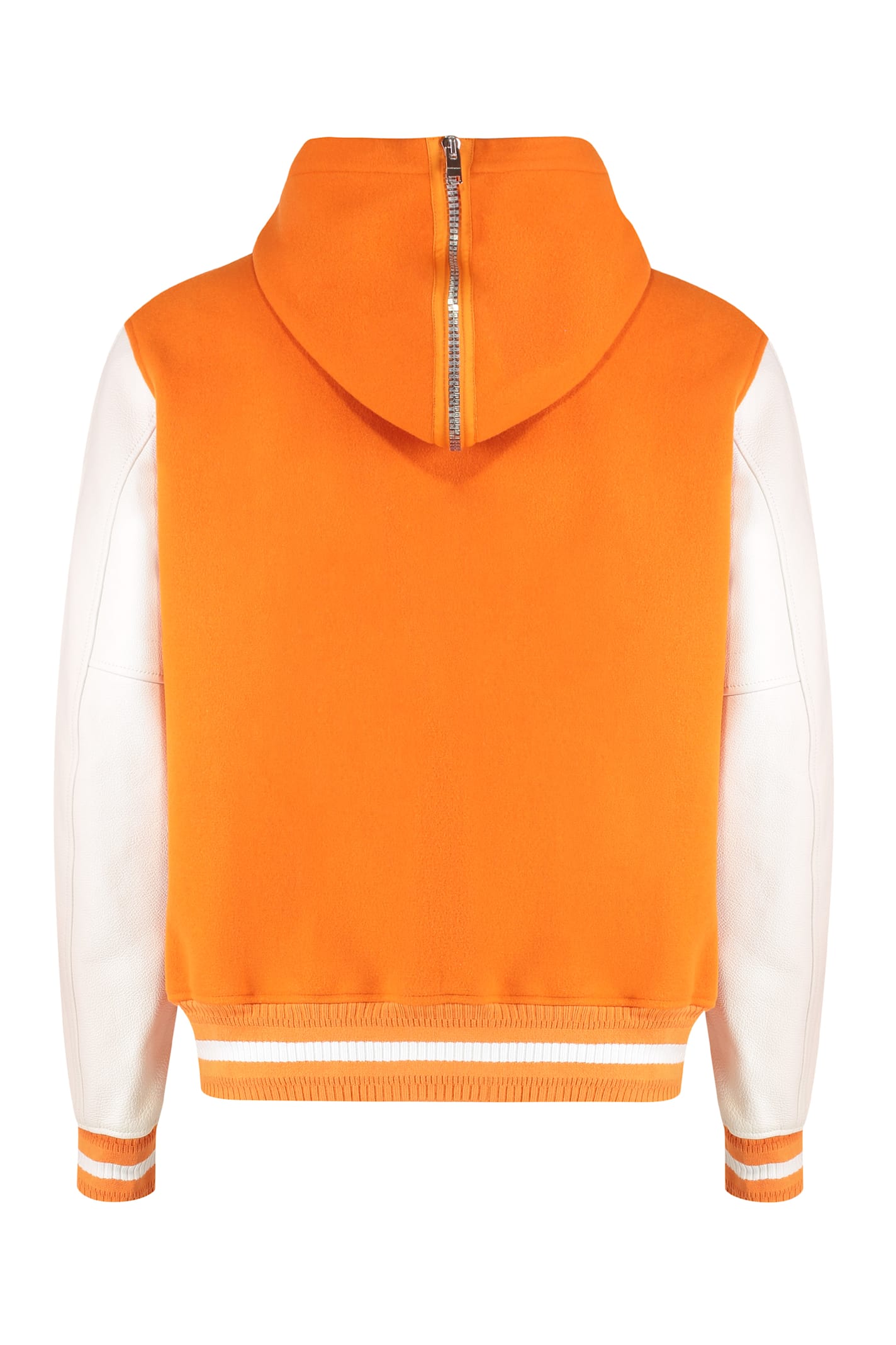 Givenchy Mixed Media Logo Wool Blend Varsity Jacket In Orange
