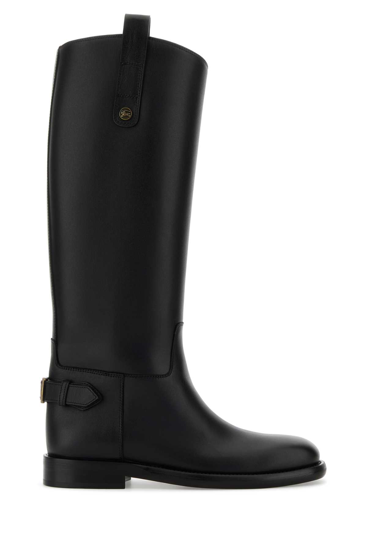 Burberry Black Boots With Side Logo Plaque In Leather Woman