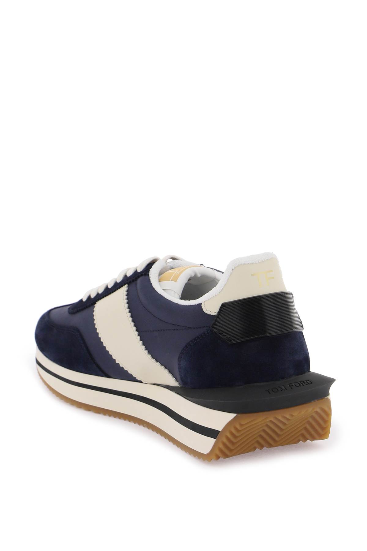 Tom Ford Mens Blue James Logo-print Leather And Suede Low-top Trainers In Blue