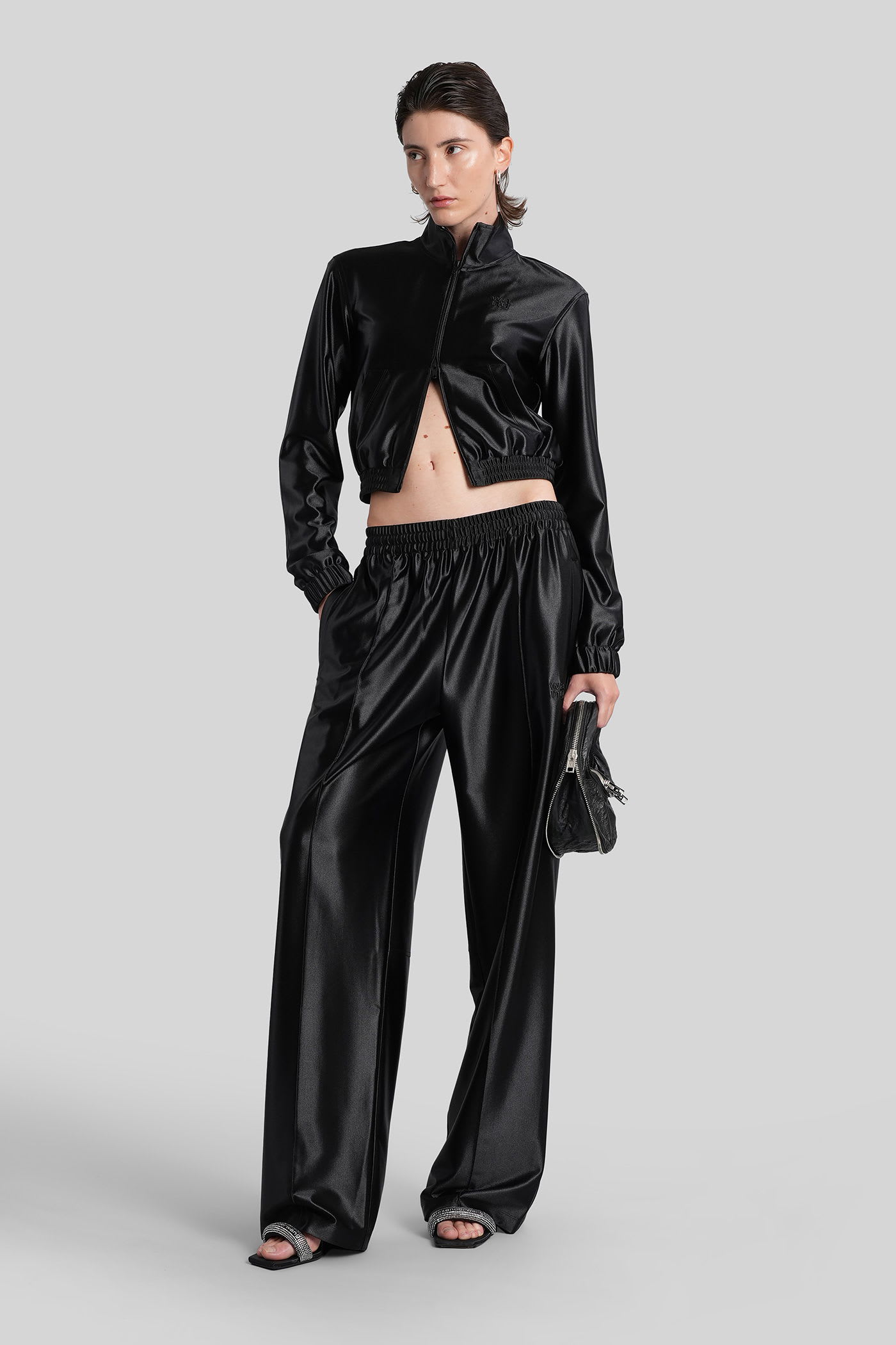 Alexander Wang Shrunken Zip-up Jacket Sweatshirts Black In Black