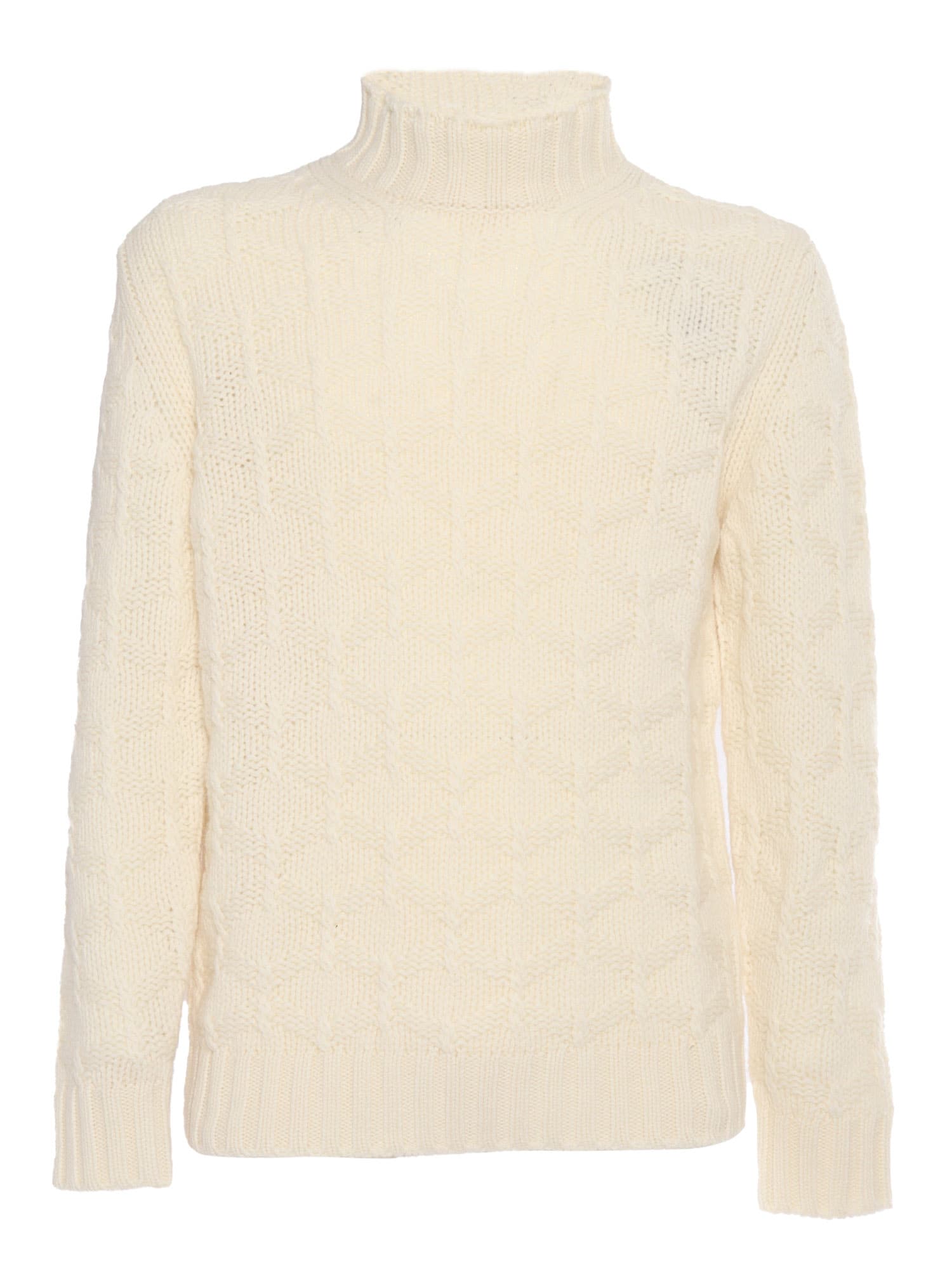 Shop Kangra Diamond Pattern Turtleneck Sweater In White