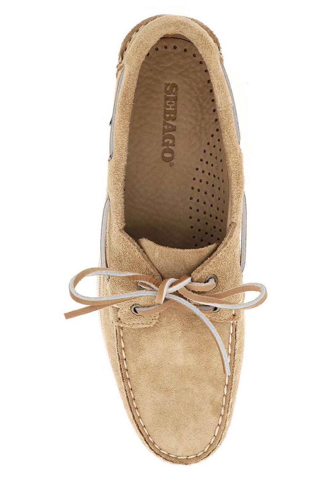 Shop Sebago Lace-up Round Toe Boat Shoes In Beige Camel