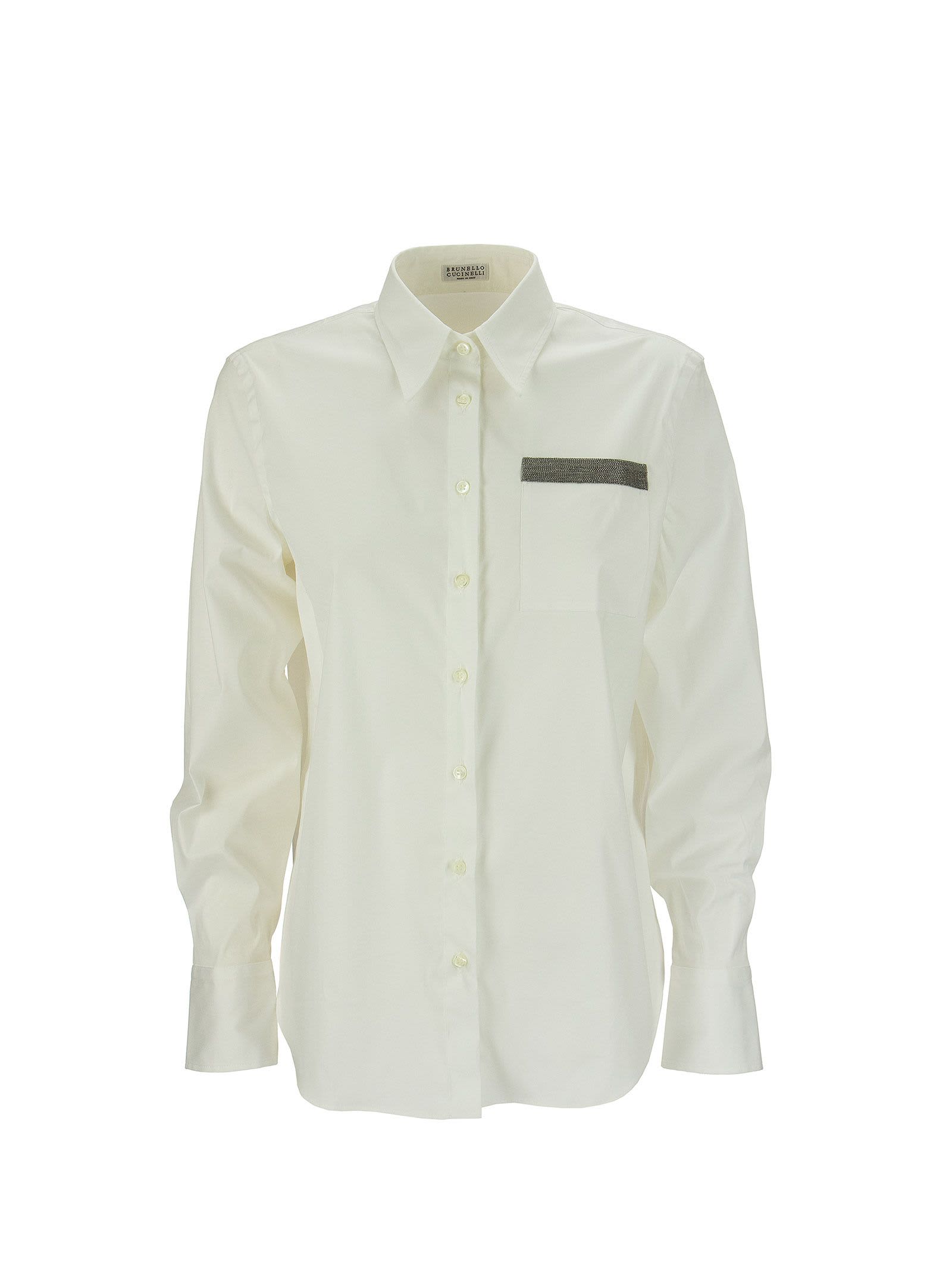 Brunello Cucinelli Stretch Cotton Poplin Shirt With Precious Patch
