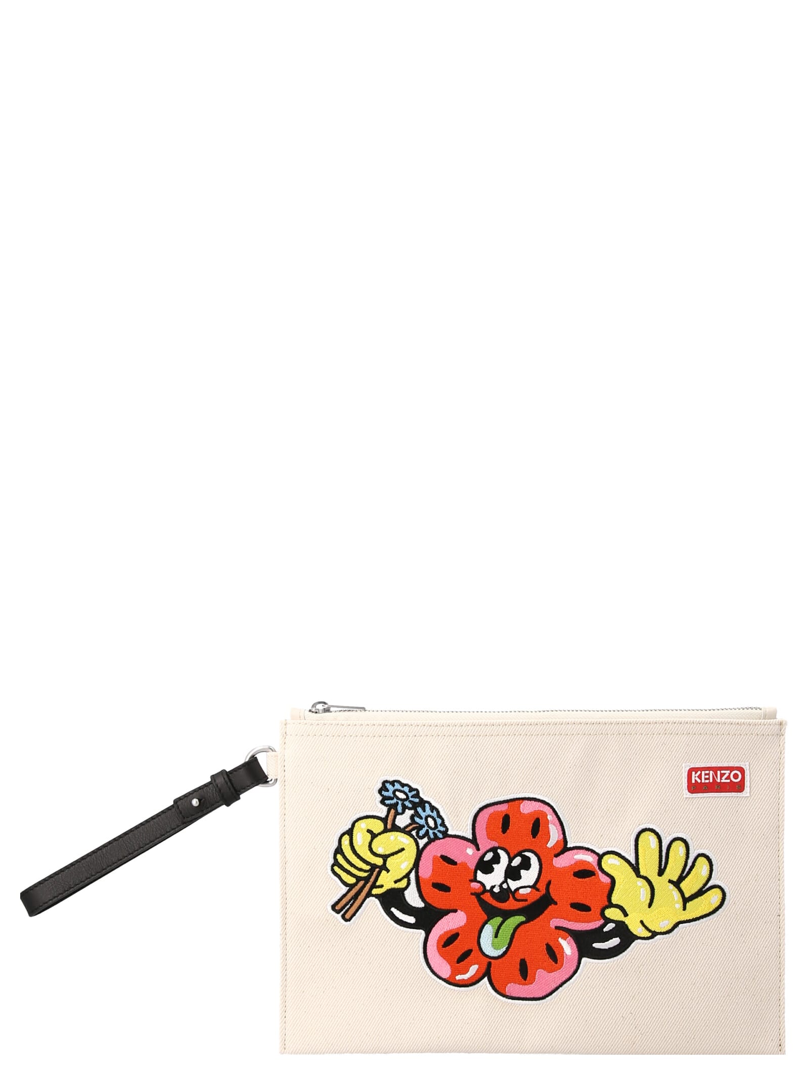 Shop Kenzo Embroidered Clutch In Beige