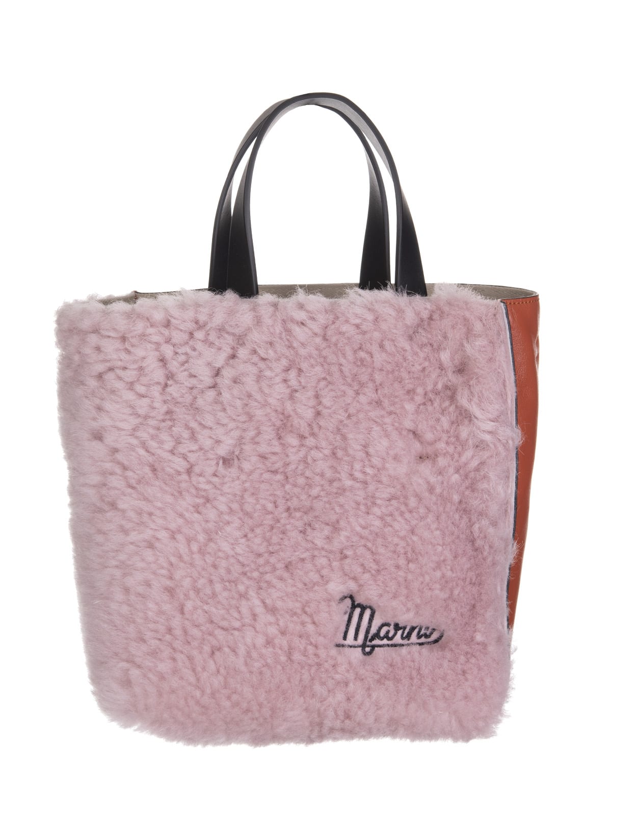 Marni Pink And Orange Soft Mini Museum Bag In Leather And Shearling