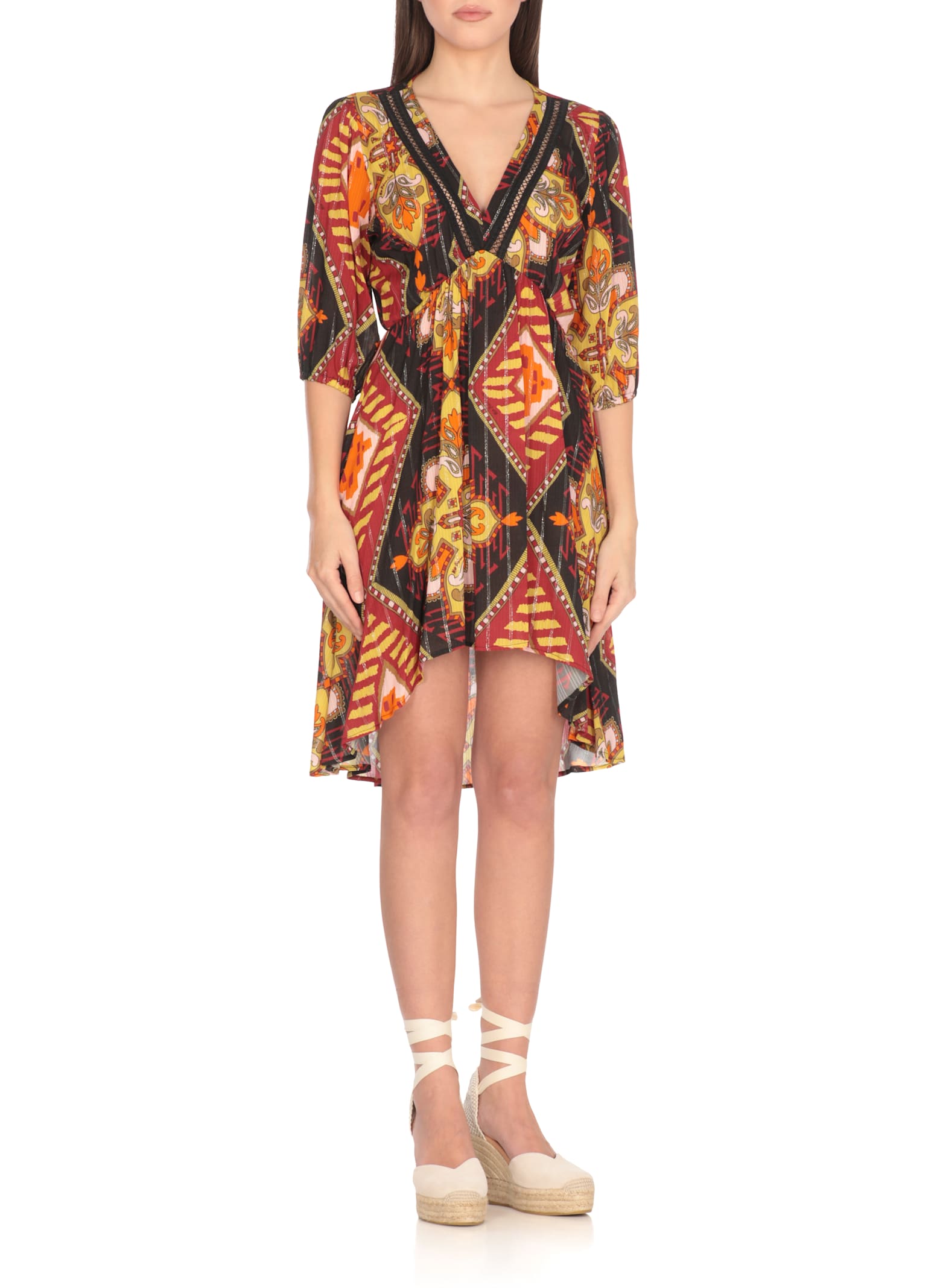 Miss Bikini Vibrant Multicolor Viscose Dress With 3/4 Sleeves In Multi