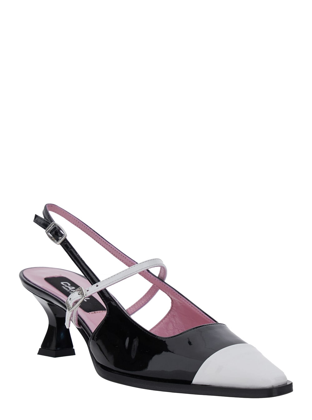 Shop Carel Cecile Black Slingback Pumps With Contrasting Toe And Sculpted Heel In Leather Woman