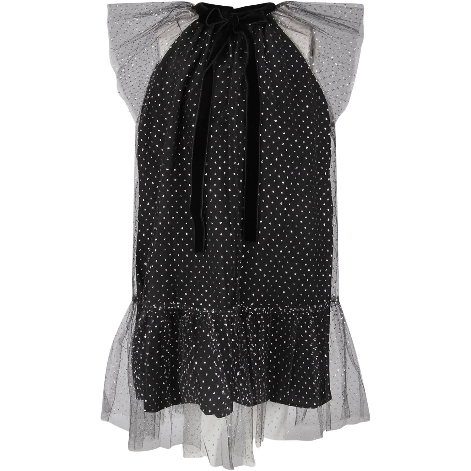 Oscar de la Renta Black Dress For Girl With Silver Polka-dots