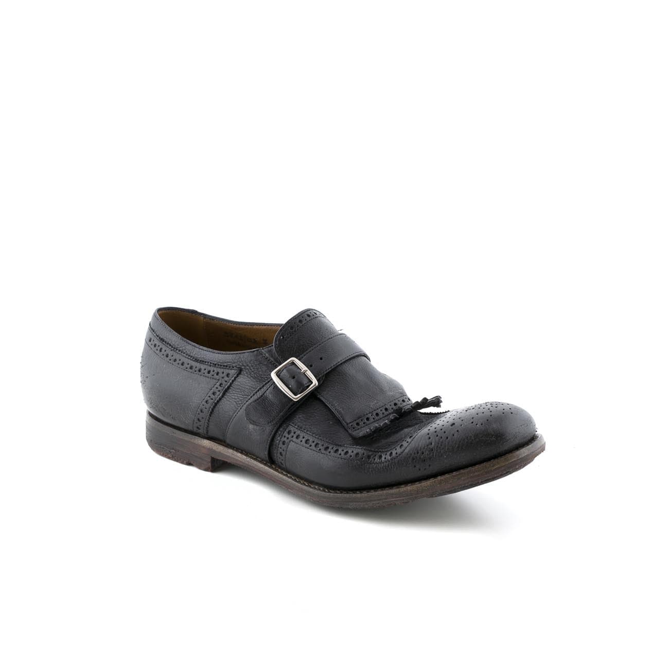 Shanghai Black Glacé Calf Monk Strap Shoe