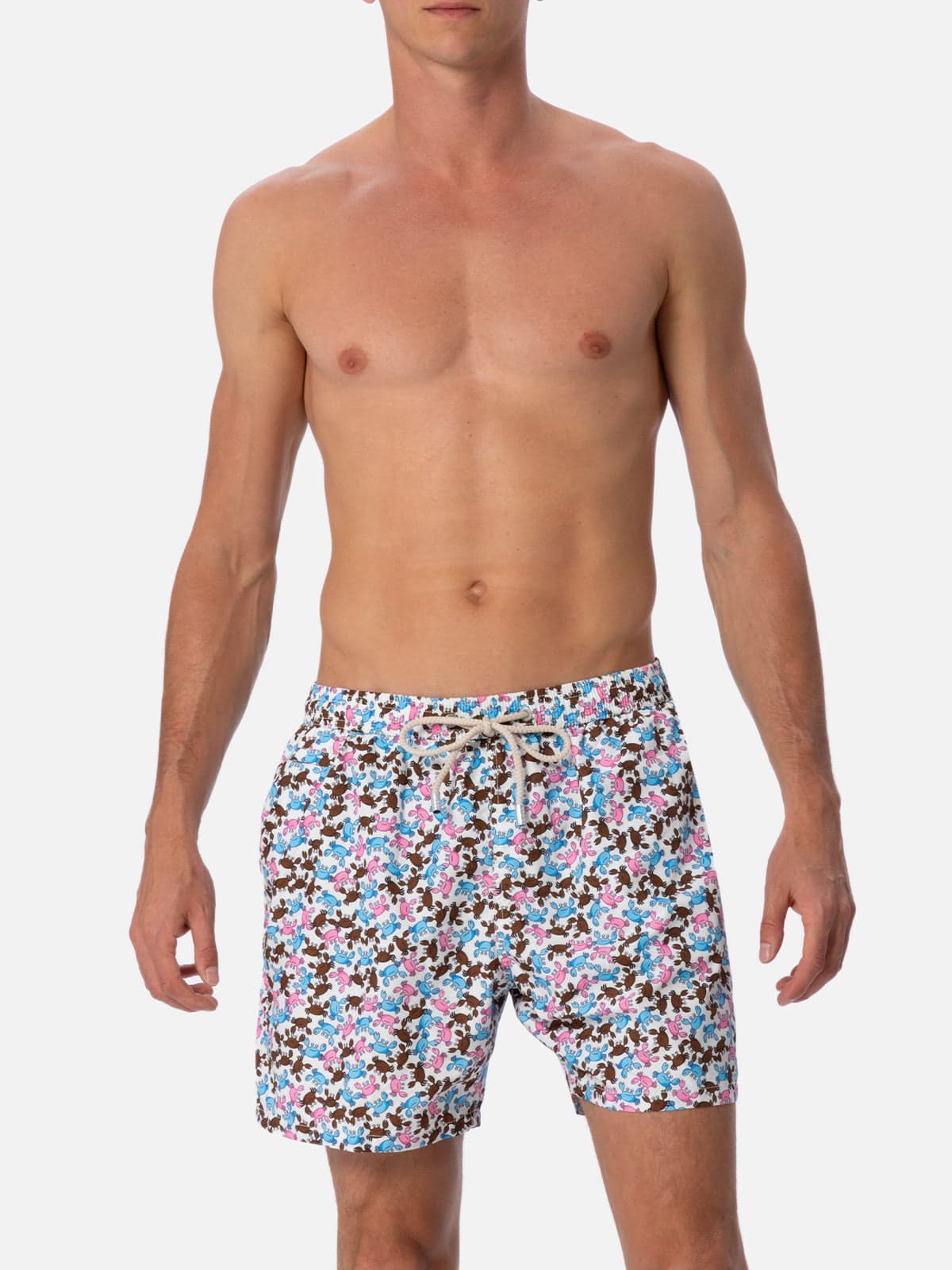 Shop Mc2 Saint Barth Man Lightweight Fabric Swim-shorts Lighting Micro Fantasy With Crabs Print In White