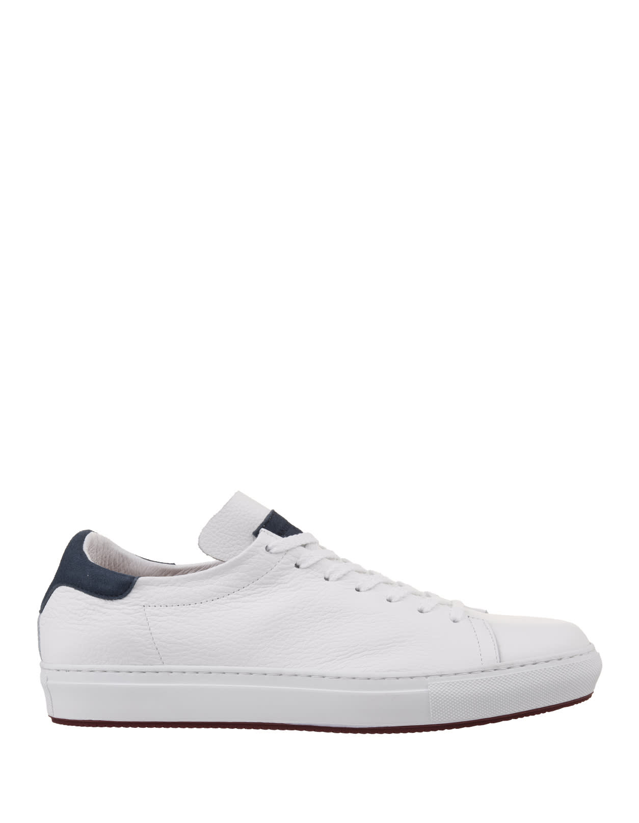 White Leather Sneakers With Blue Spoiler