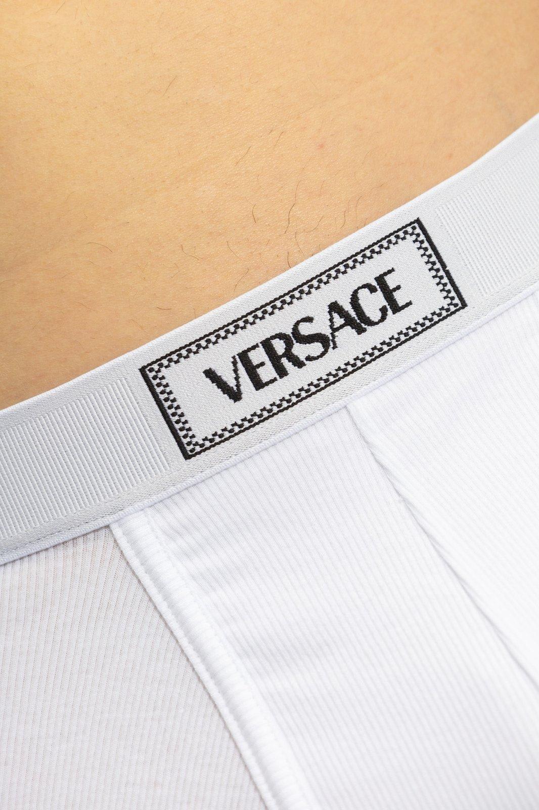 Shop Versace 90s Logo-waistband Stretched Boxer Briefs In White
