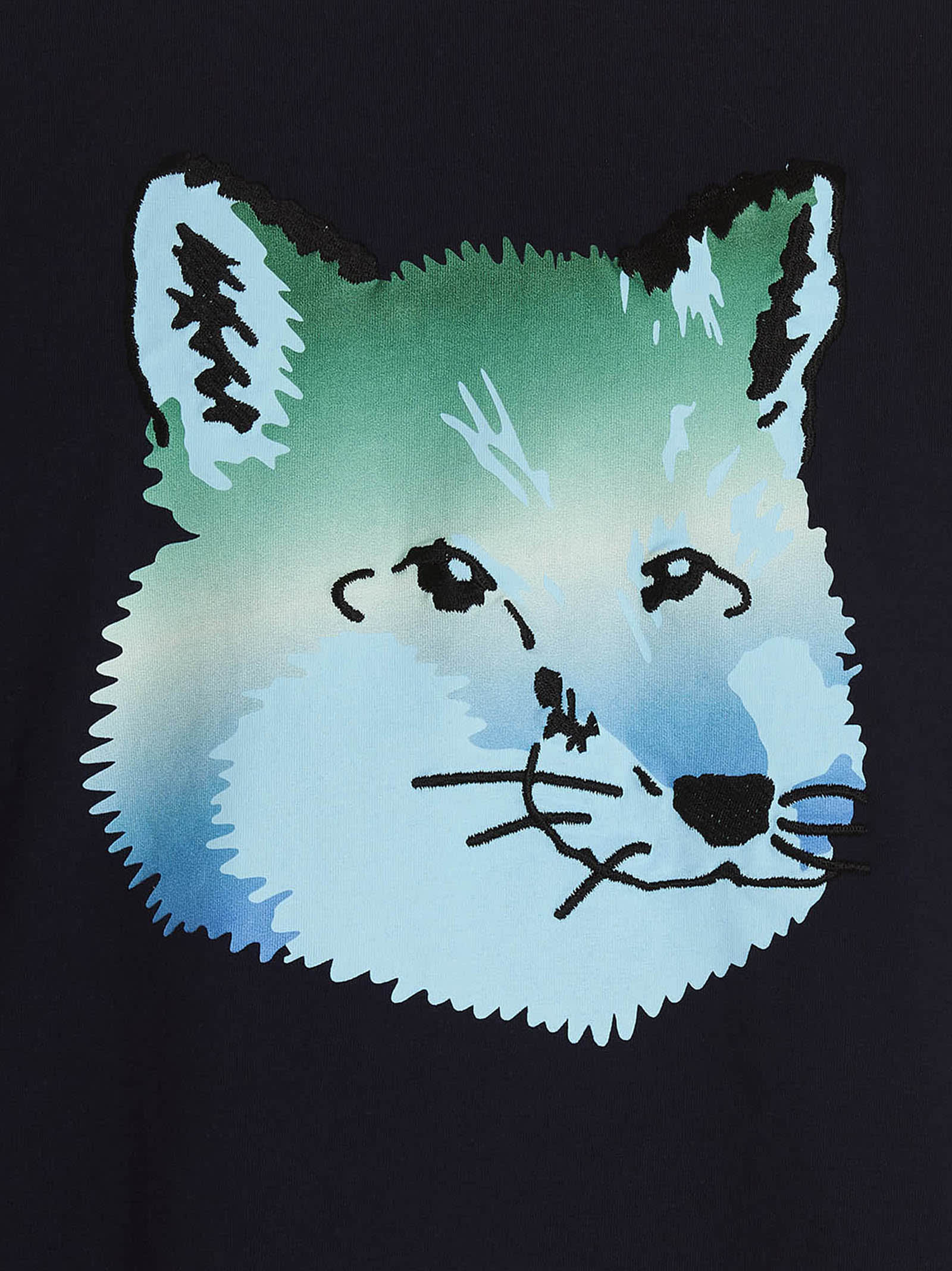 Shop Maison Kitsuné T-shirt Vibrant Fox Head In Navy