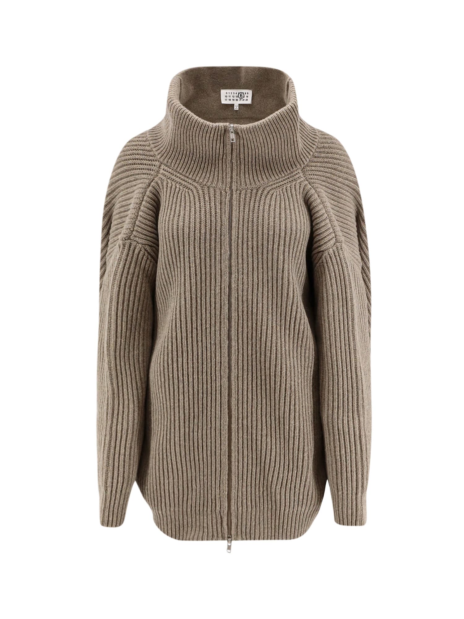 Mm6 Maison Margiela Textured Knit Cardigan High Collar In Brown