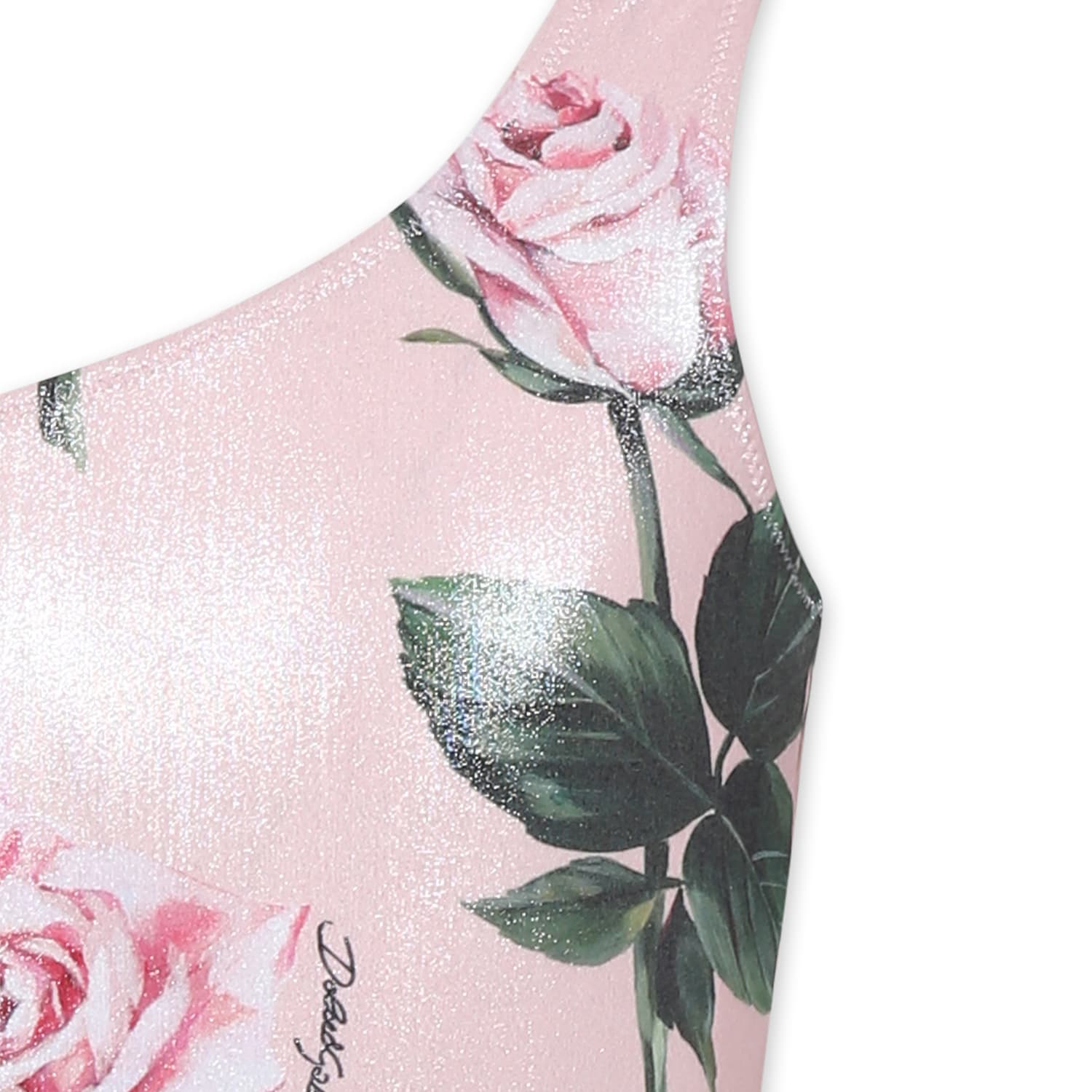 Dolce & Gabbana Pink Swimsuit For Girl With Rose Print In Pink