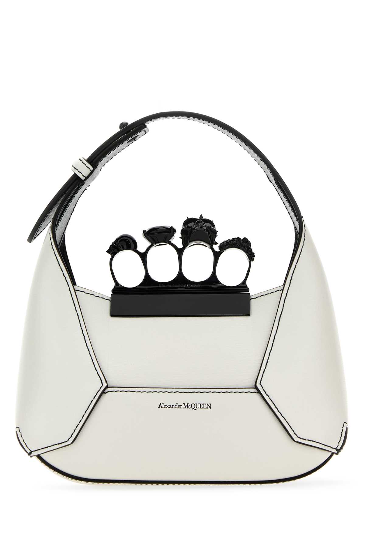 Shop Alexander Mcqueen White Leather Mini The Jewelled Hobo Handbag In Softivory