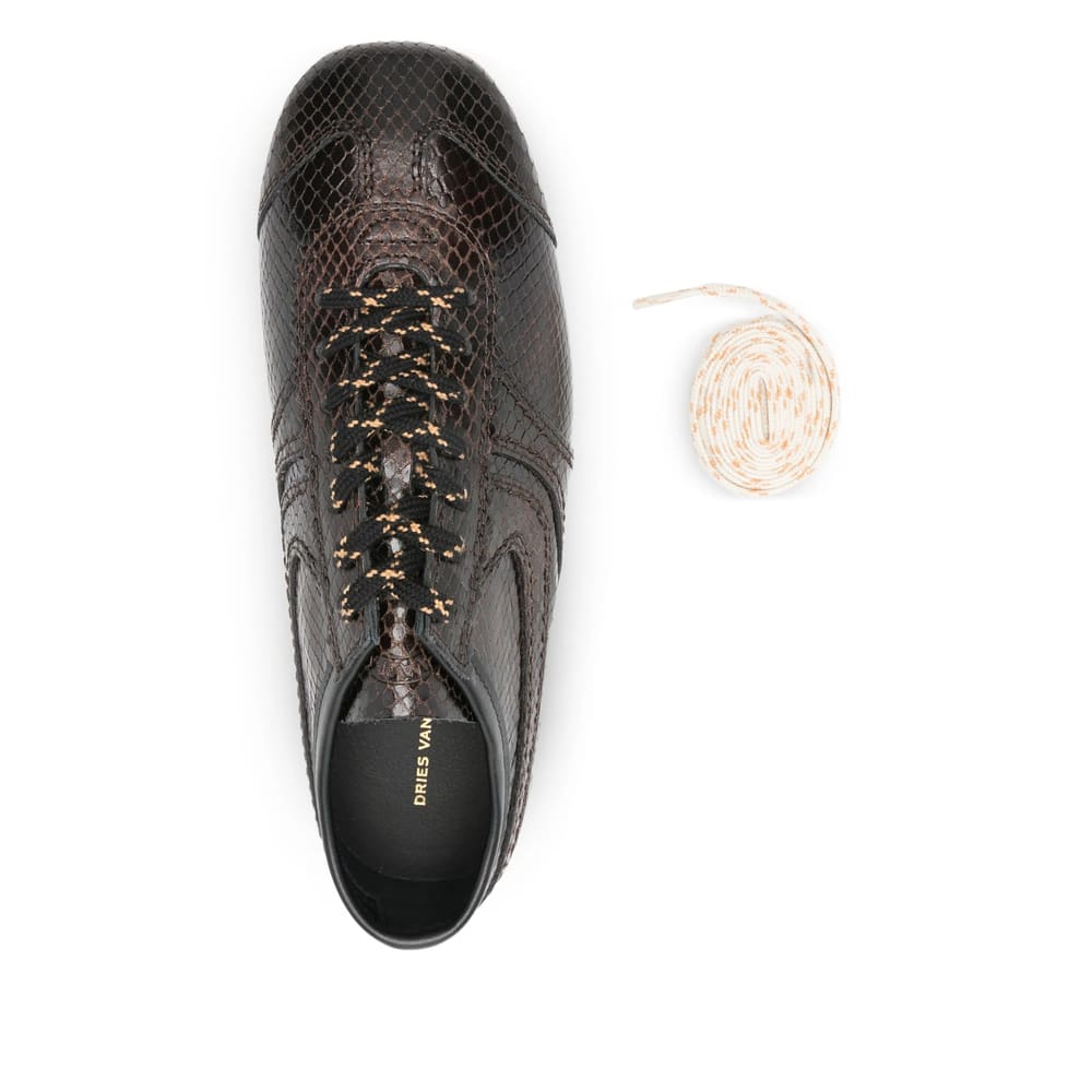 Dries Van Noten Leather Snakeskin-effect Dustin Sneakers In Brown