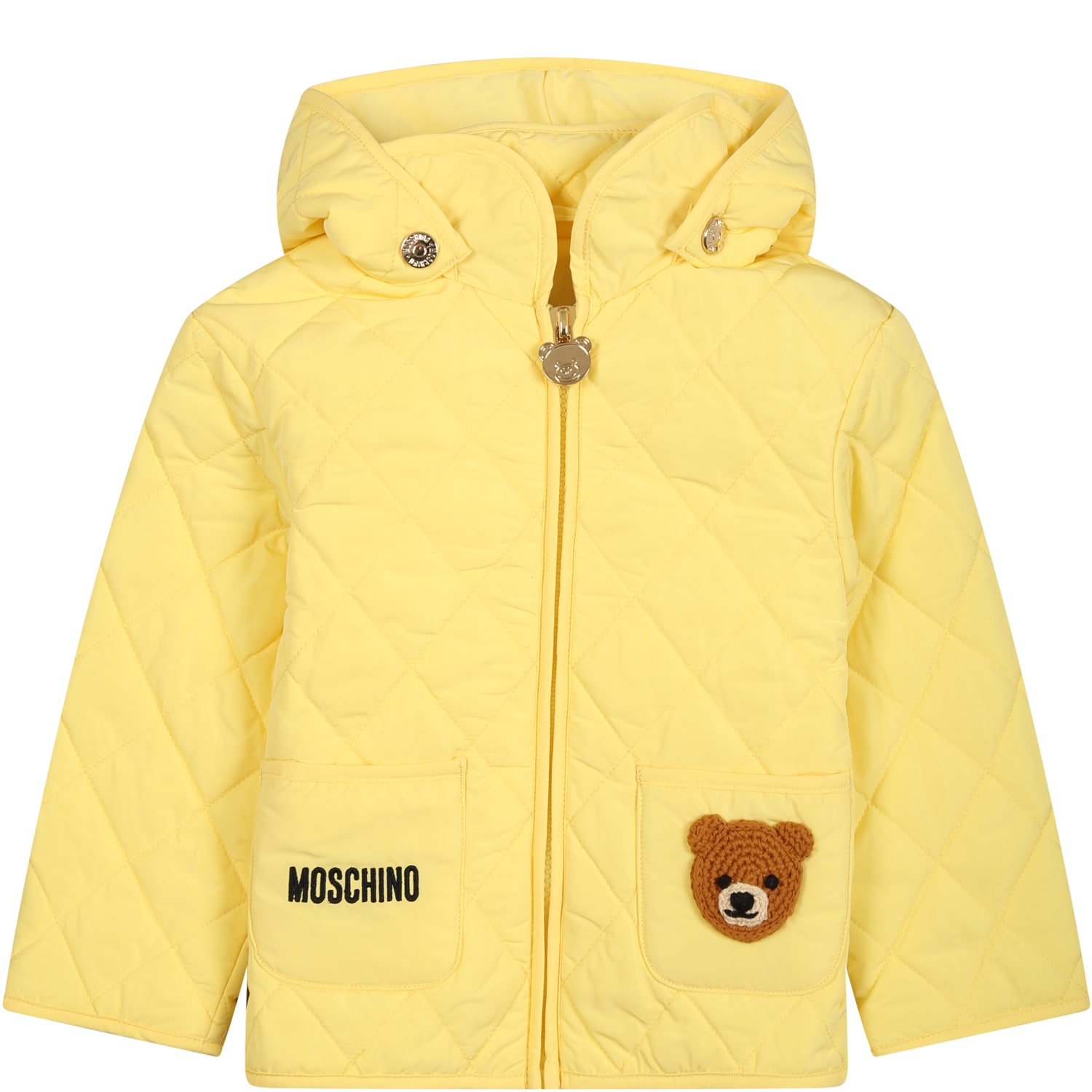 Moschino Babies' Yellow Down Jacket For Kids With Teddy Bear And Logo