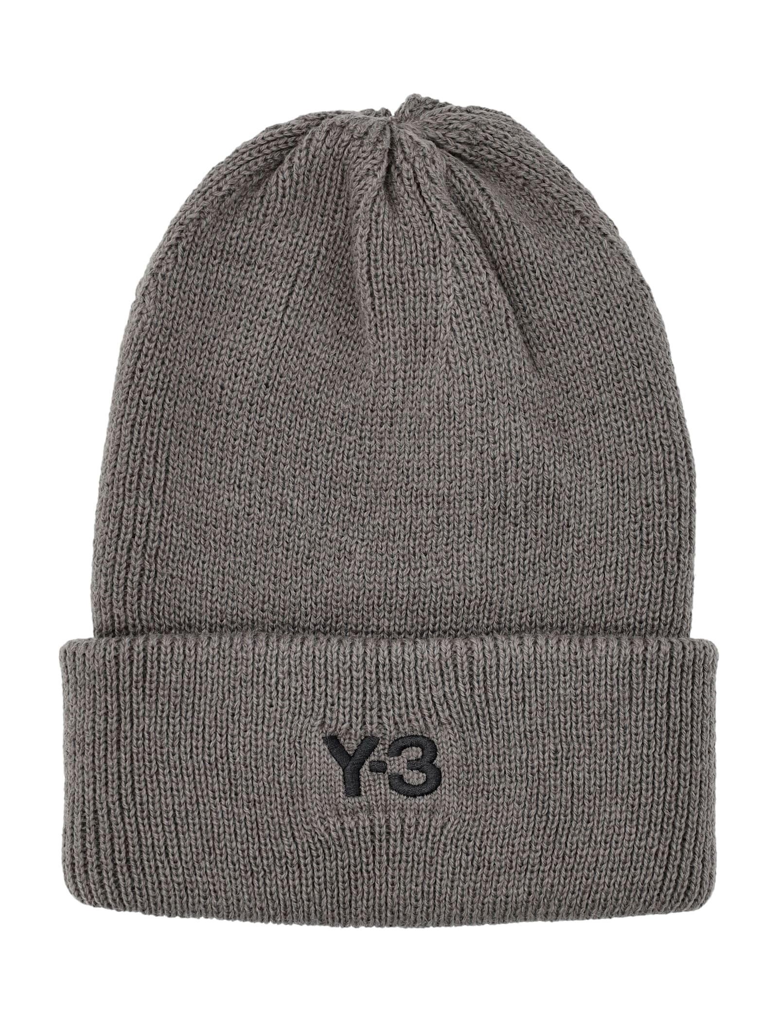 Y-3 Grey Knit Beanie With Embroidered Logo In Brown
