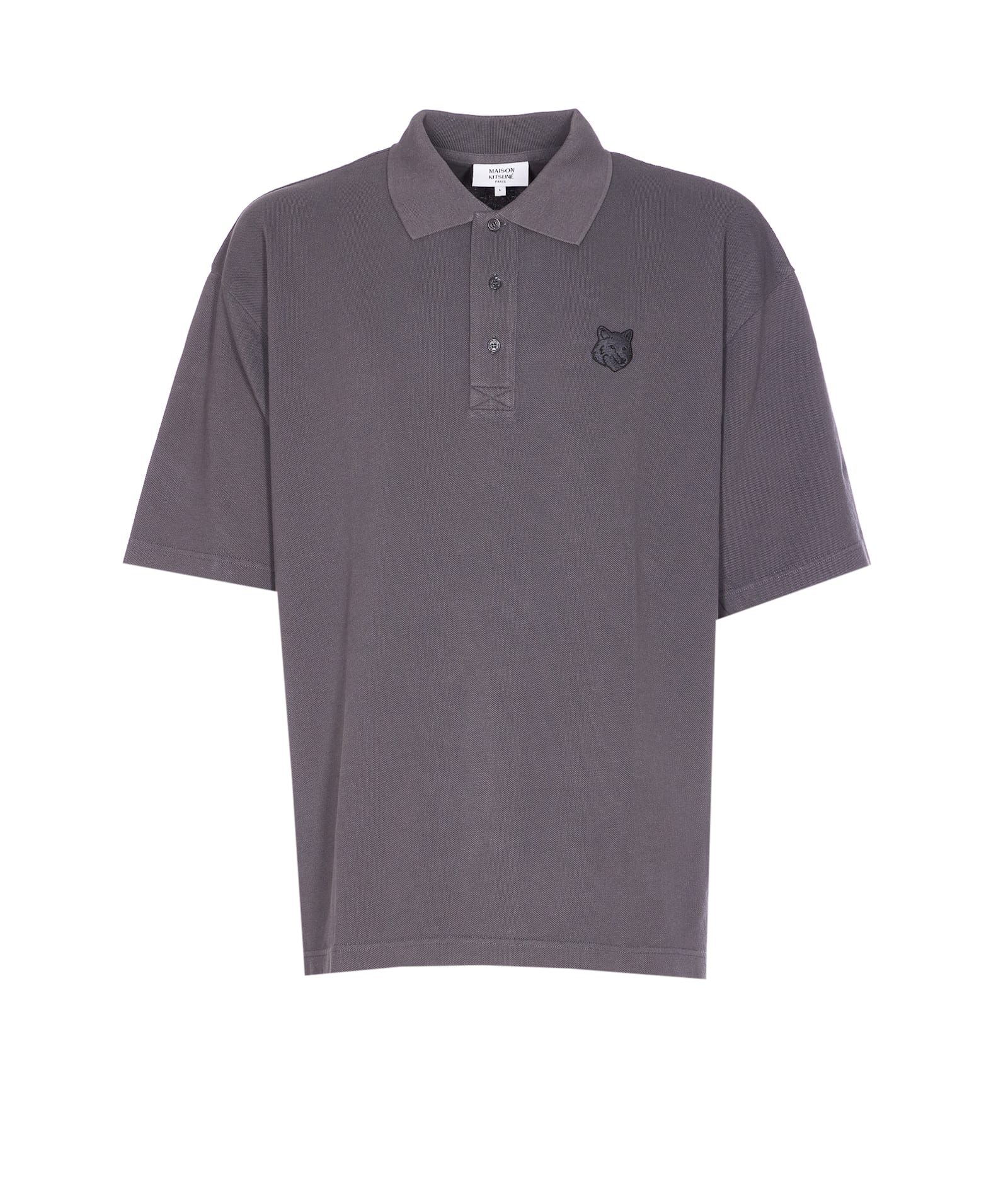 Maison Kitsuné Fox Head Oversize Polo Shirt In Gray