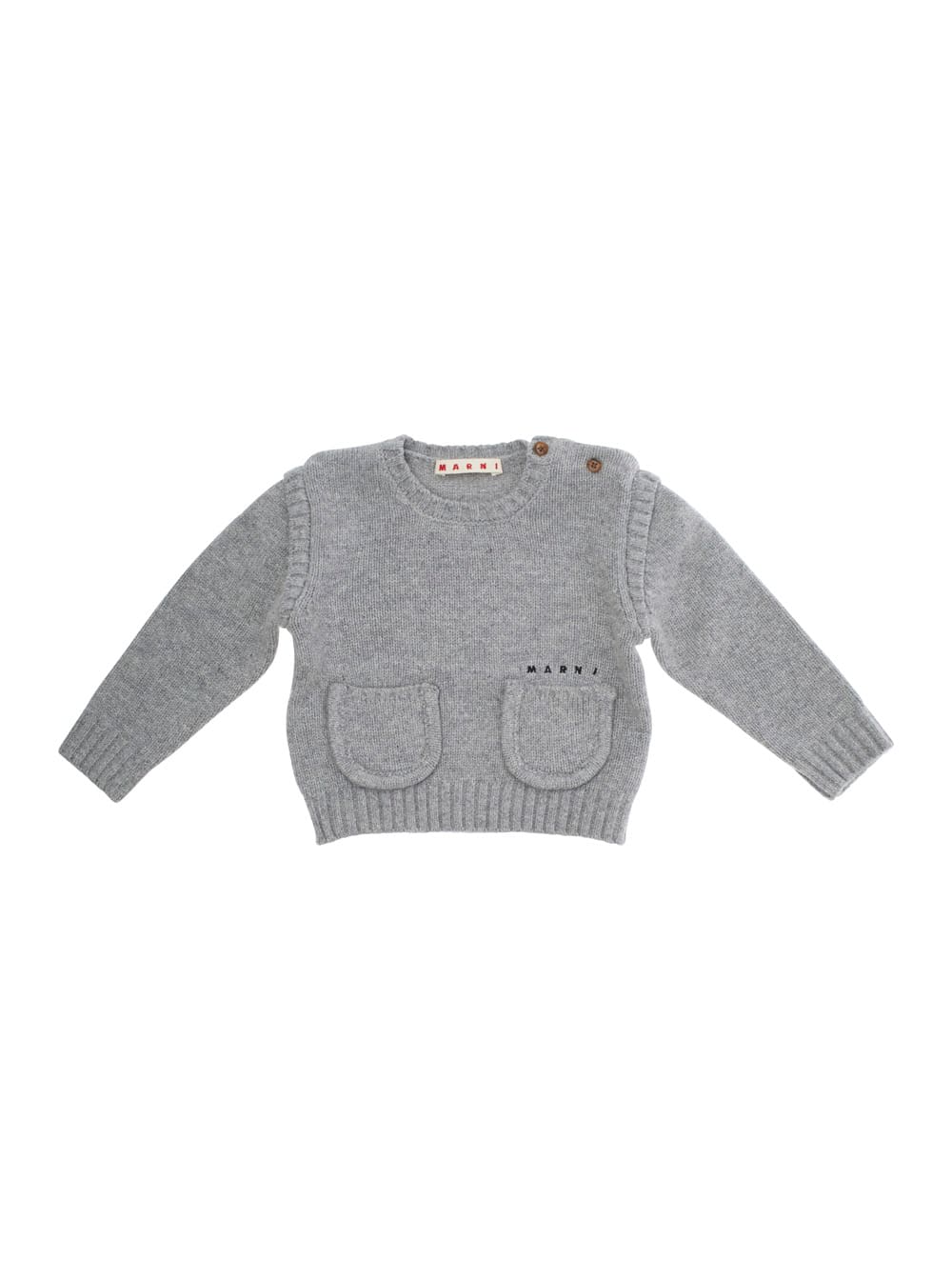 Marni Grey Crew Neck Sweater With Logo Lettering On The Front In Wool Blend Baby In Gray