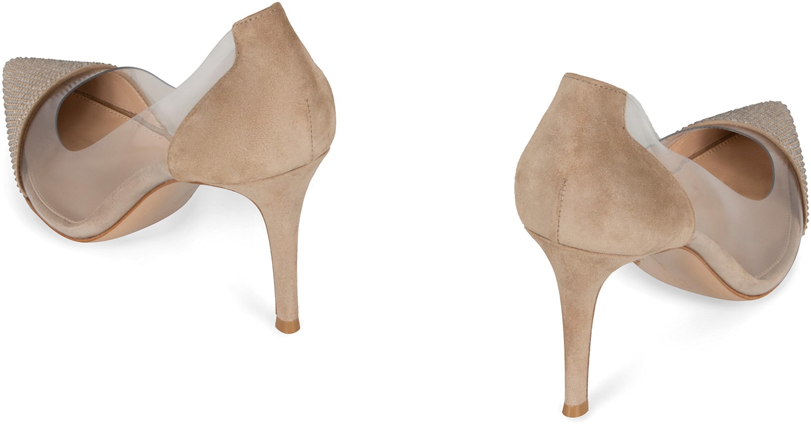 Gianvito Rossi Embellished Glitter Pointed Stiletto Transparent Pumps In Pink