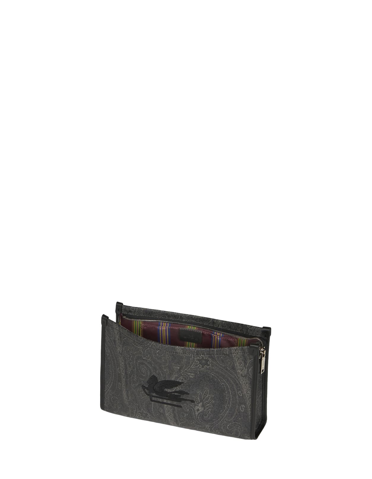 Shop Etro Large Black Paisley Pouch With Pegasus