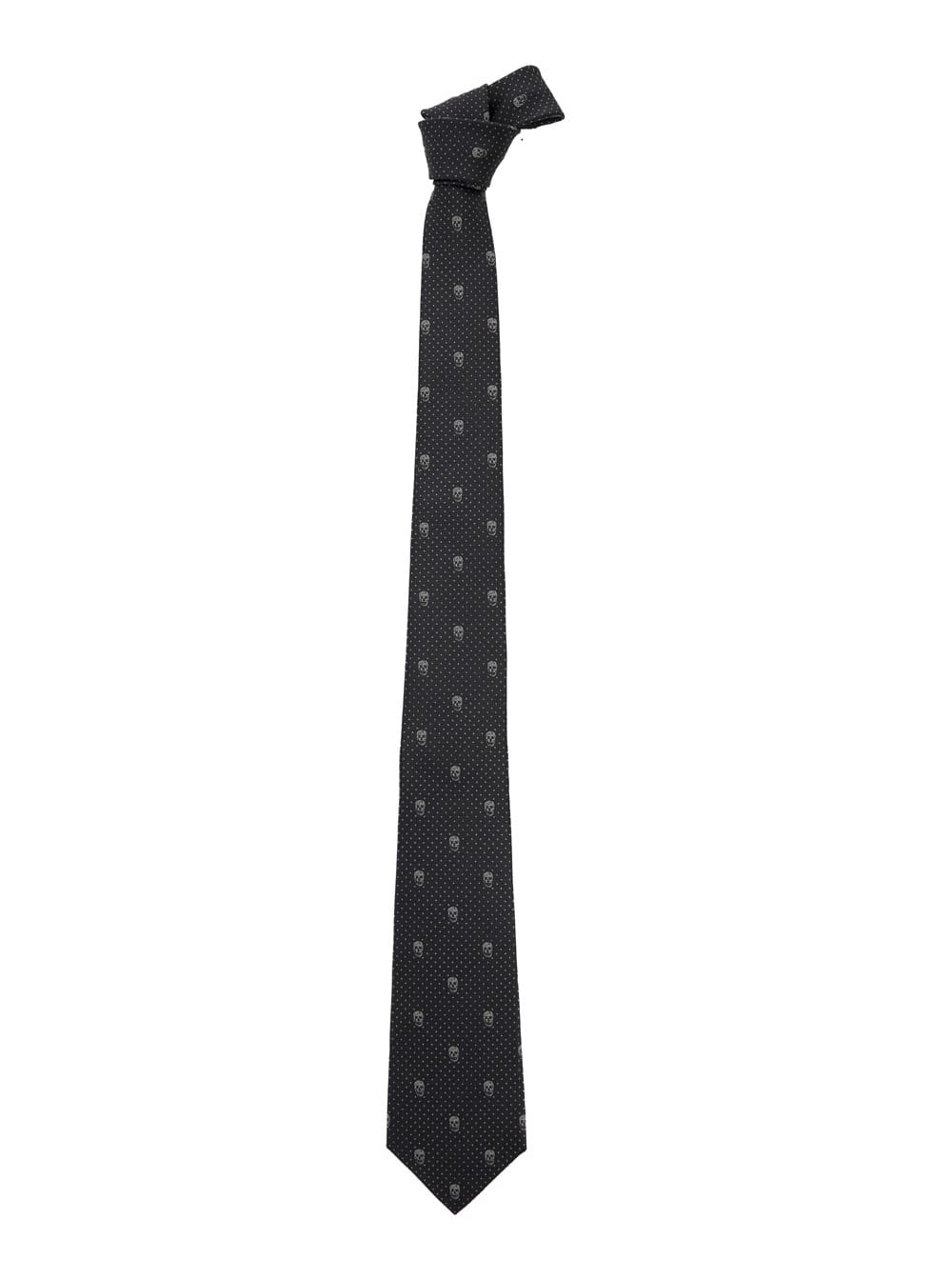 Grey Tie With Polka-dots And Skull In Silk Man