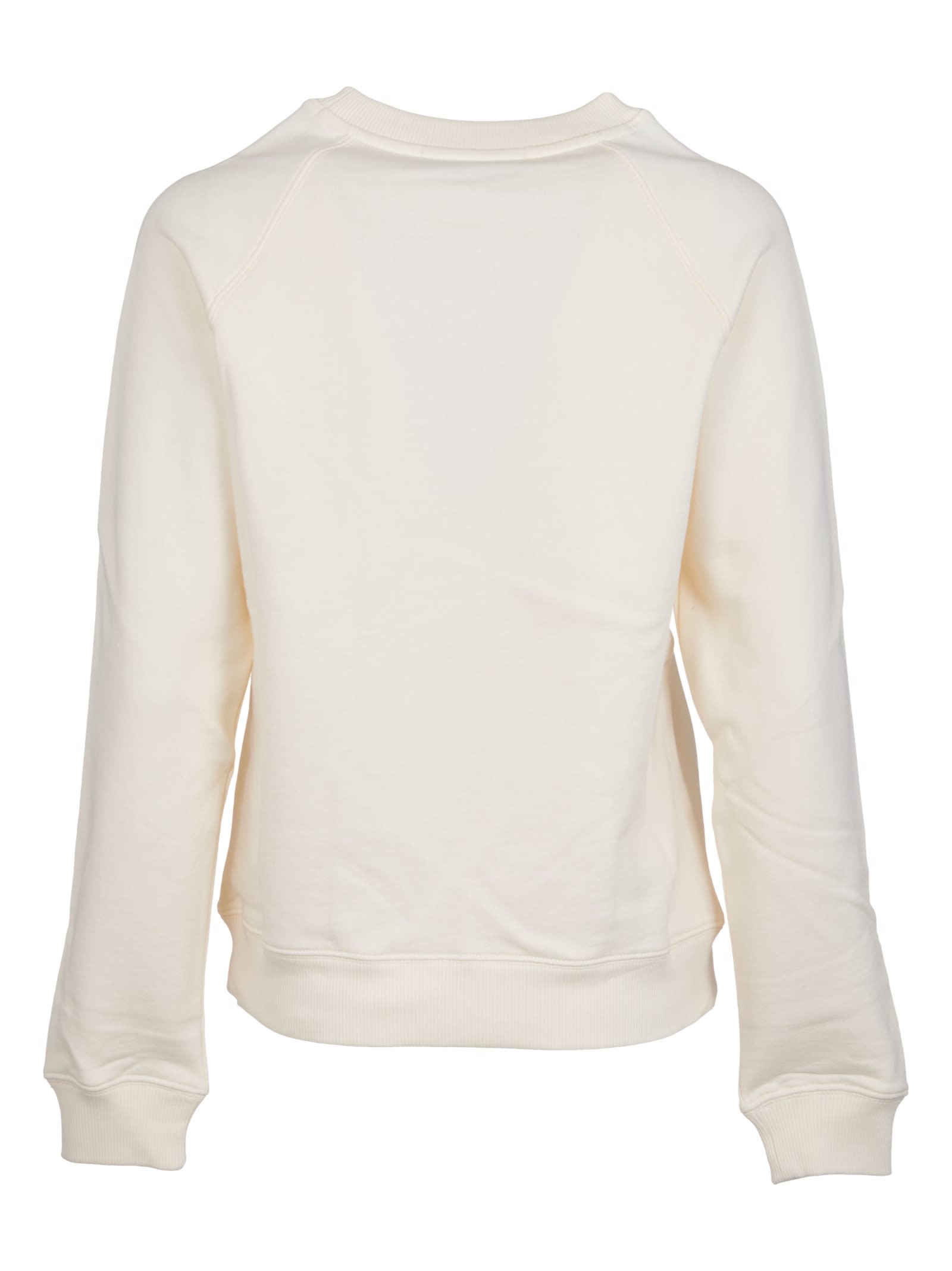 Shop Msgm Chest Logo Rib Trim Sweatshirt In Off White