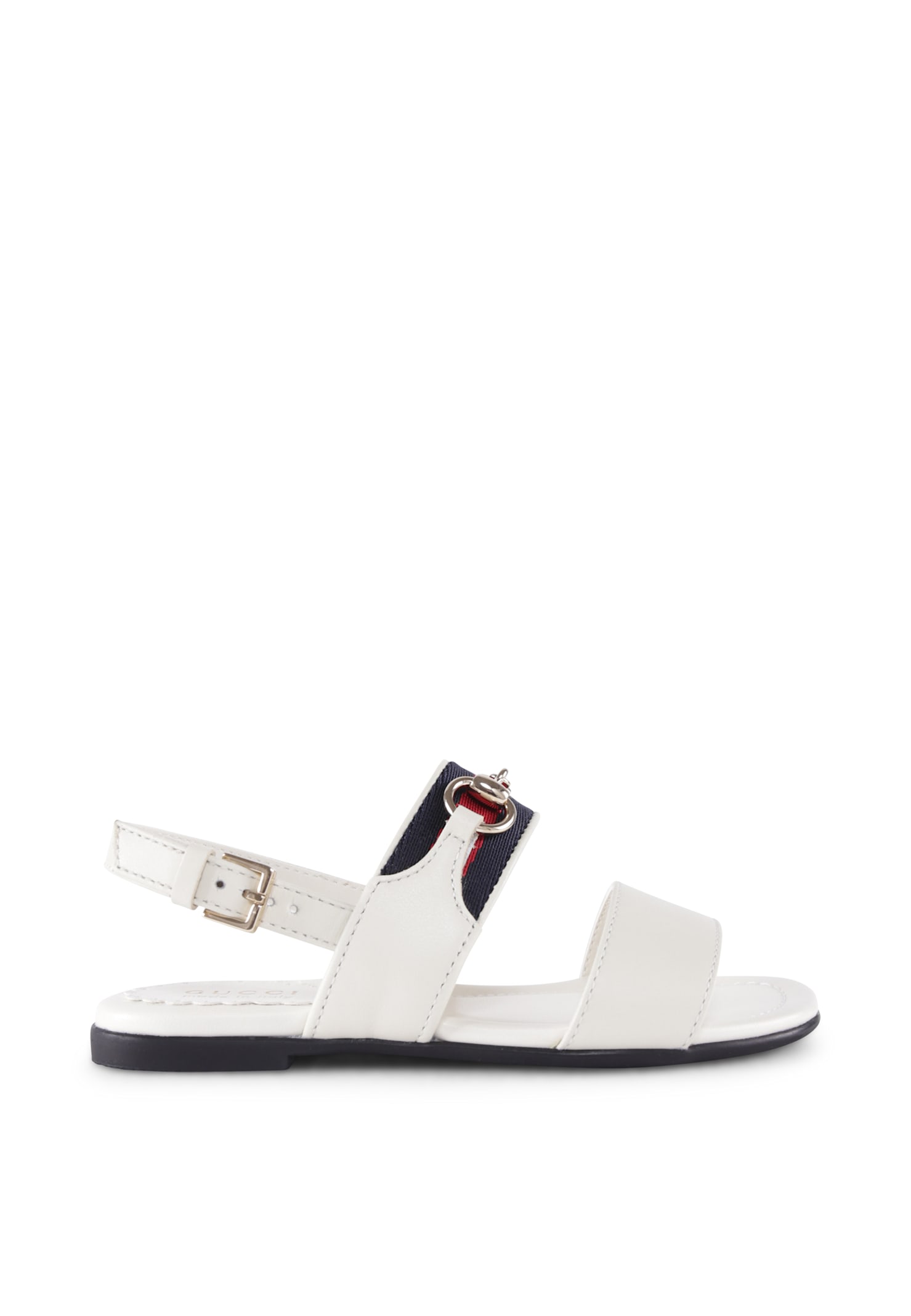 Gucci White Sandals For Girl With Iconic Web Detail In White
