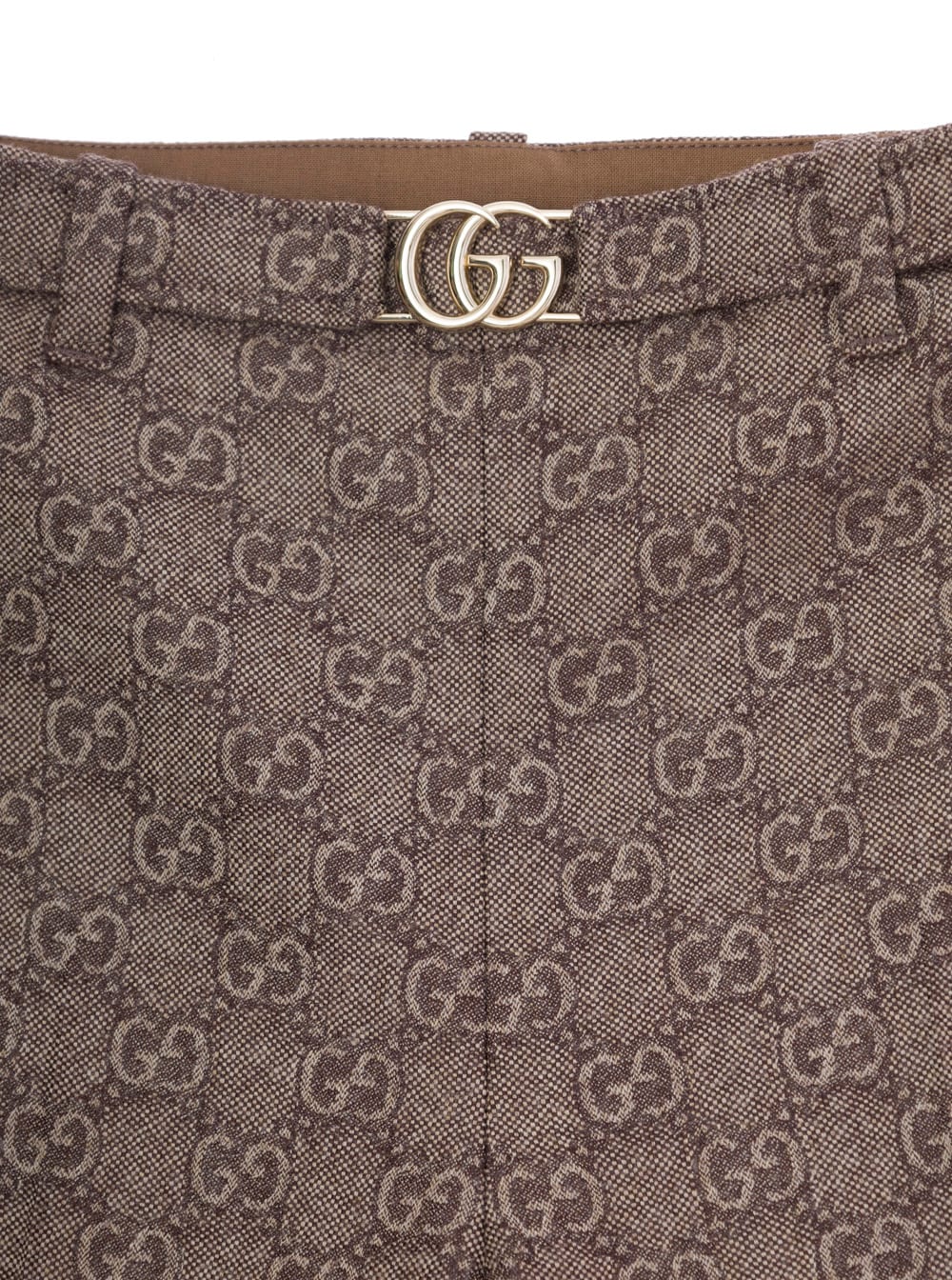 Gucci Brown Pants With Gg Motif And Belt In Wool Girl In Brown