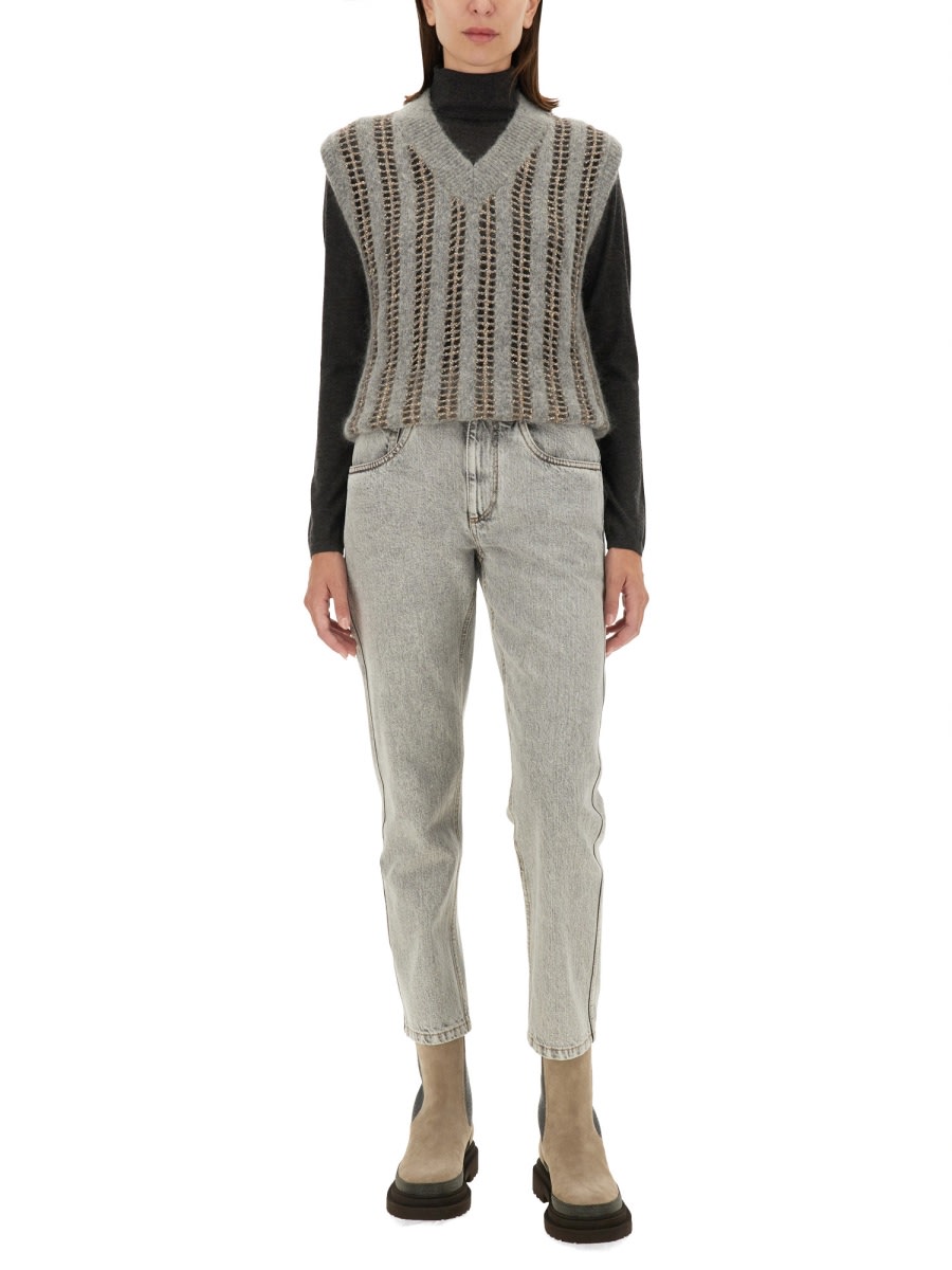 Shop Brunello Cucinelli V-neck Vest In Grey