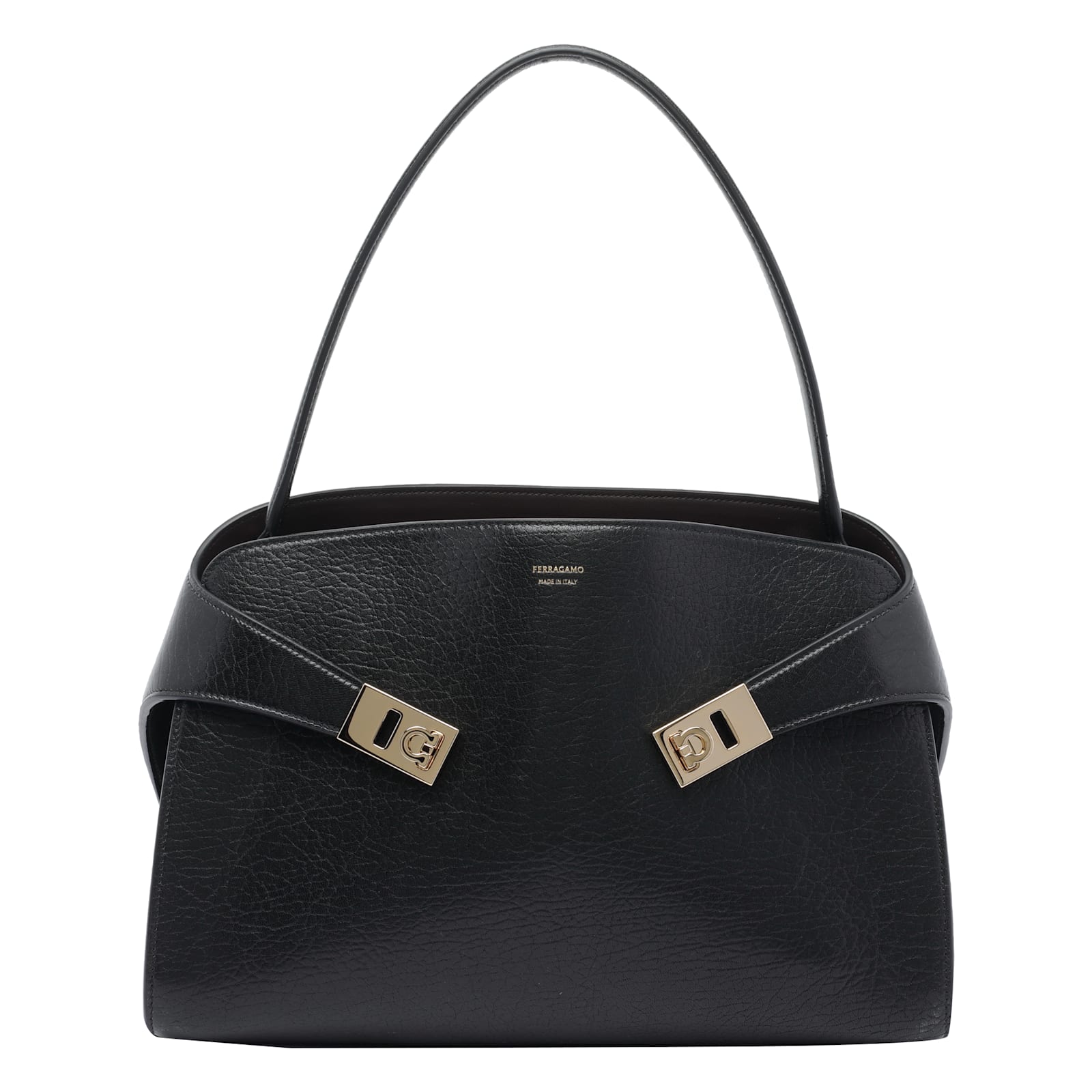 Ferragamo Leather Shoulder Bag Adaptable Strap In Black