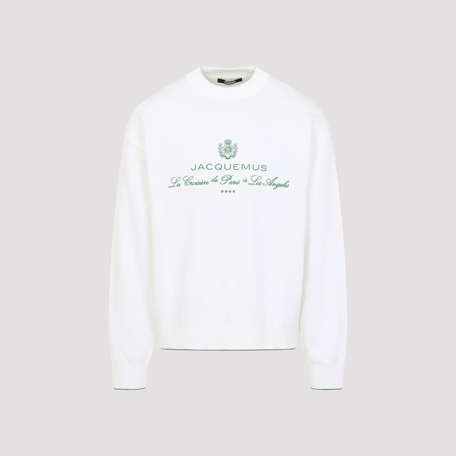 Jacquemus Crewneck Sweatshirt With Front Print And Ribbed Details In In Hotel Address White
