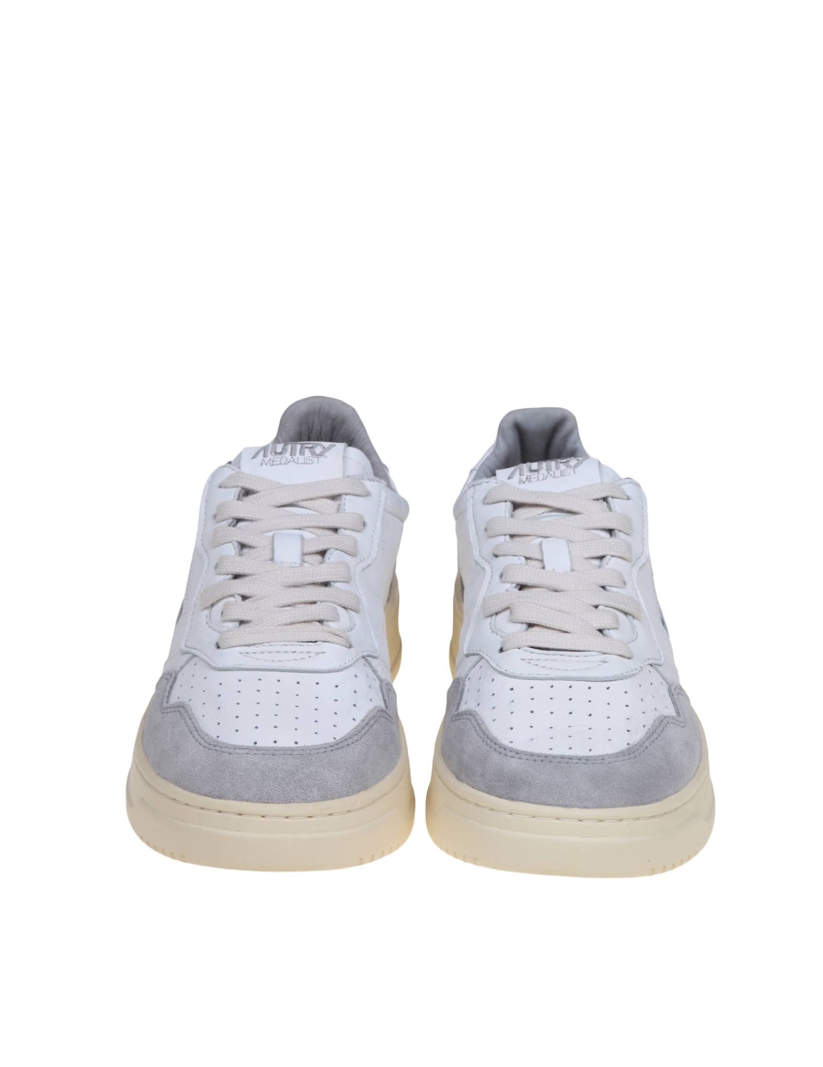 Shop Autry Sneakers In White And Gray Leather And Suede In White Grey