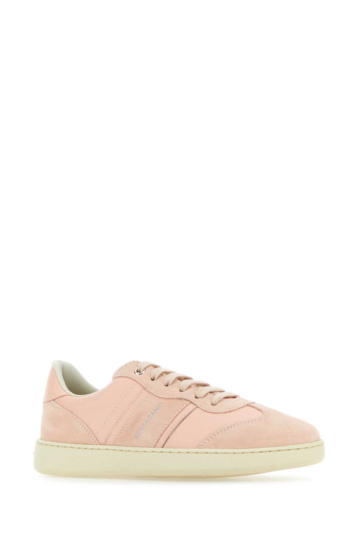 Shop Ferragamo Pastel Pink Leather And Suede Achille Sneakers In Nylundpink