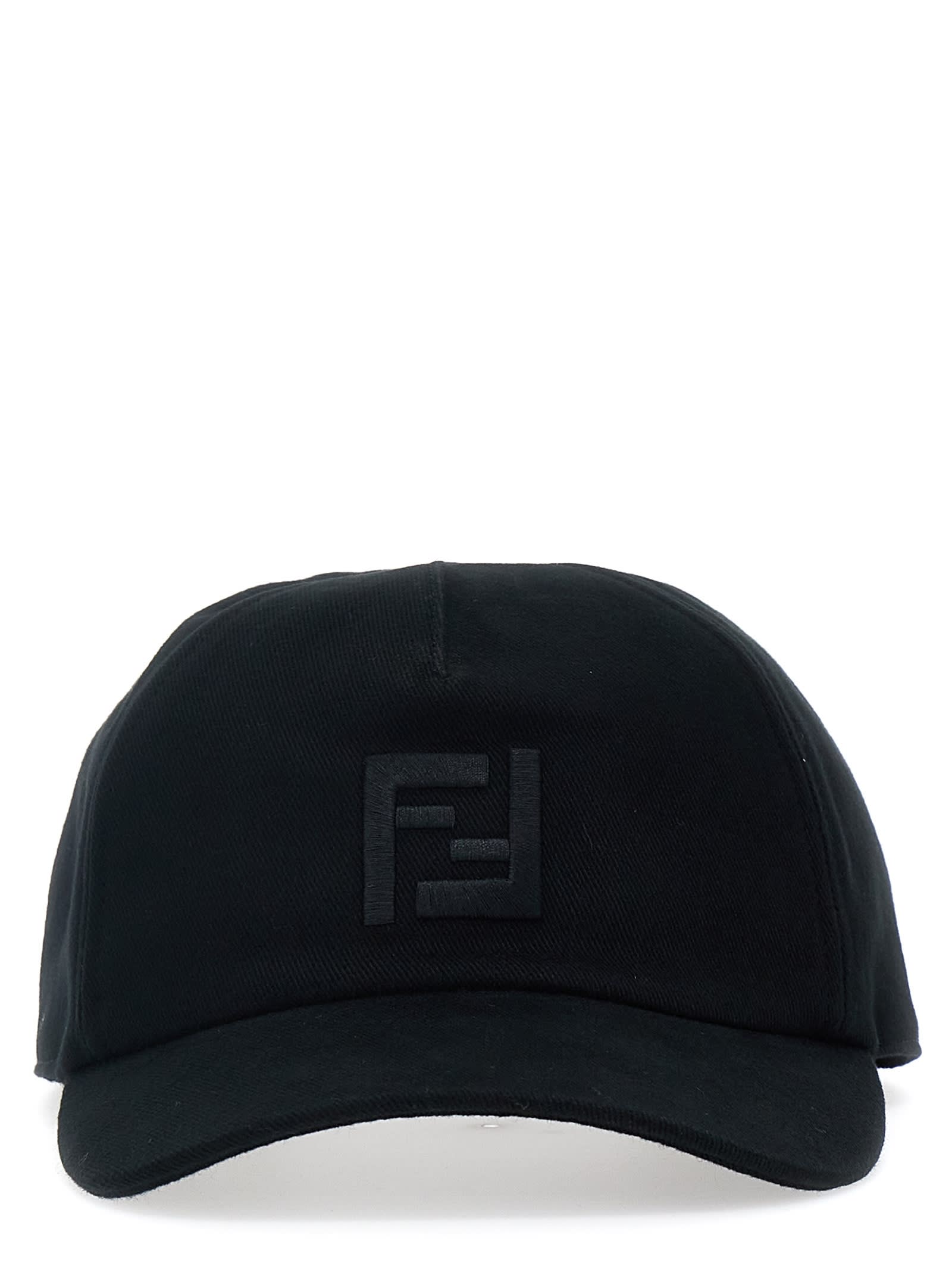 Shop Fendi Logo Embroidery Cap In Black