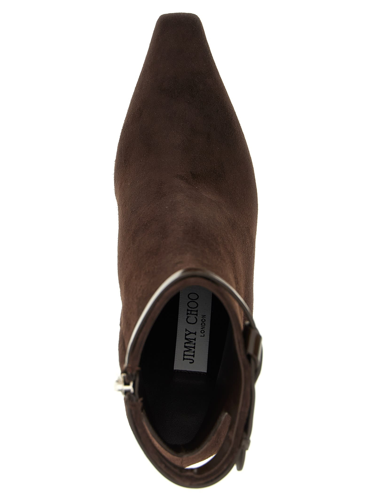 Jimmy Choo Suede Stiletto Ankle Boots With Pointed Toe In Brown
