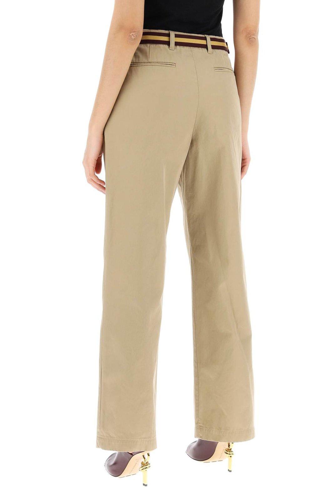 Shop Dries Van Noten Belted Straight Leg Pants In Beige