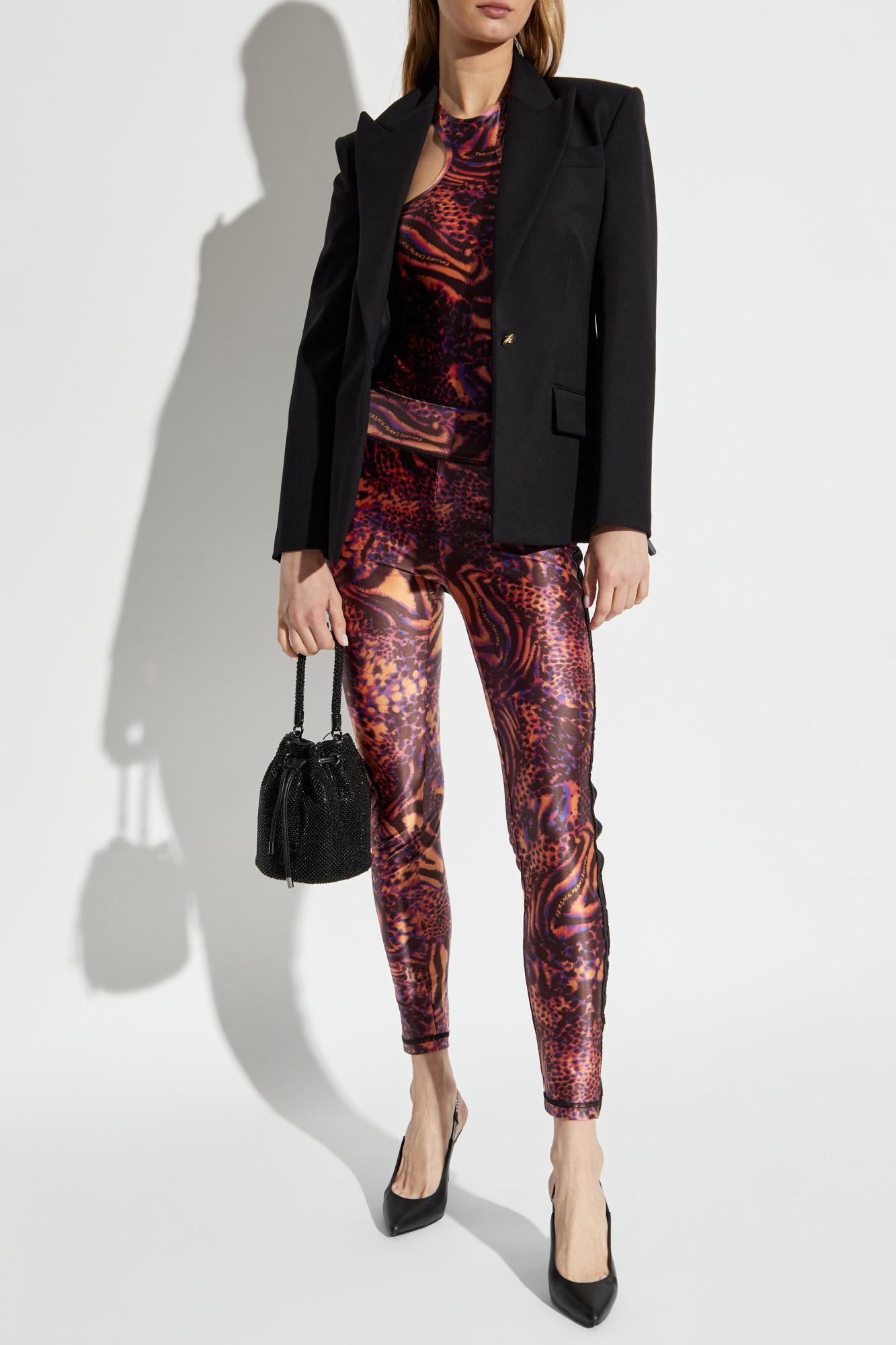 Shop Versace Jeans Couture Leggings With Animal Print In Orange