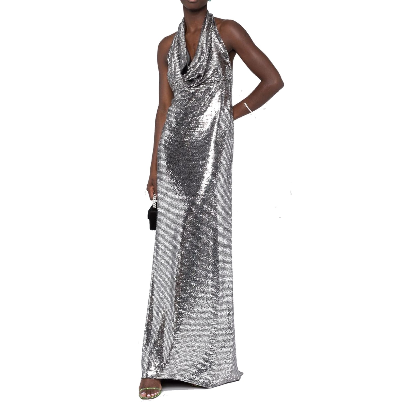Shop Blanca Vita Sequin-embellished Long Dress In Silver