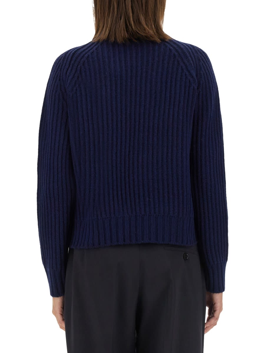 Aspesi Ribbed Wool Jersey With Modern Cropped Silhouette In Blue