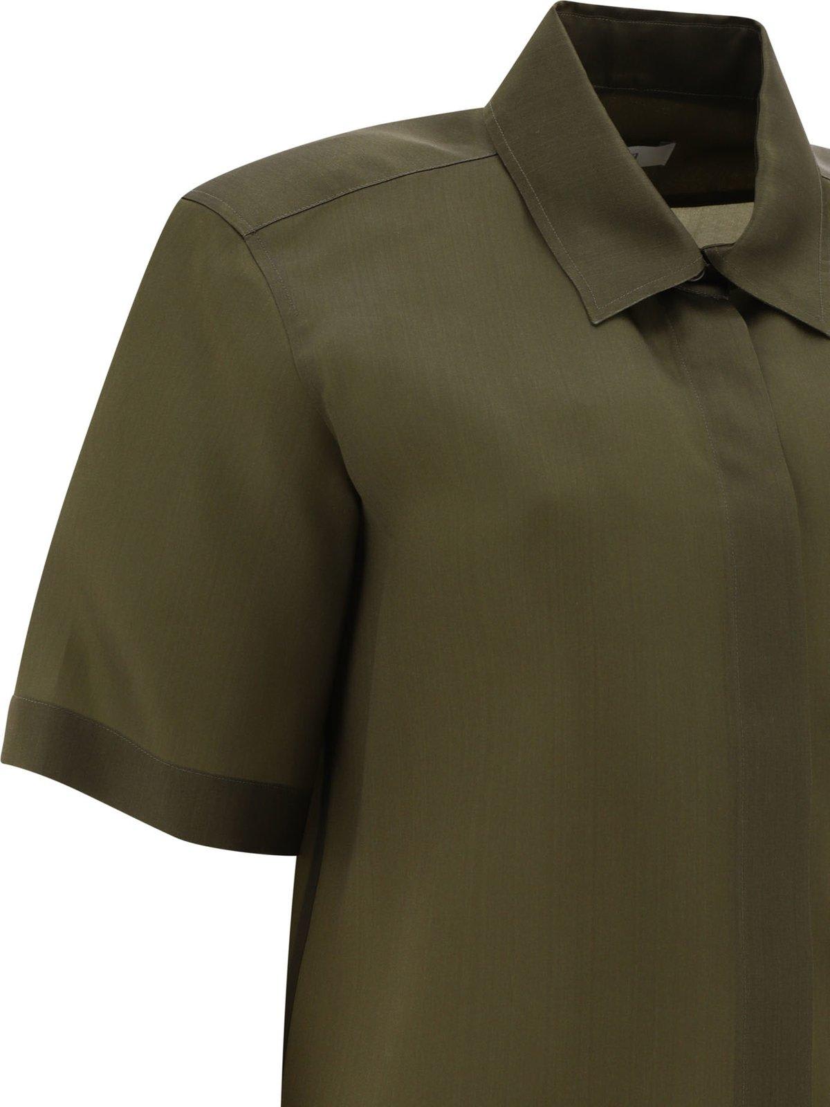 Shop Max Mara Buttoned Short-sleeved Shirt In Verde Kaki