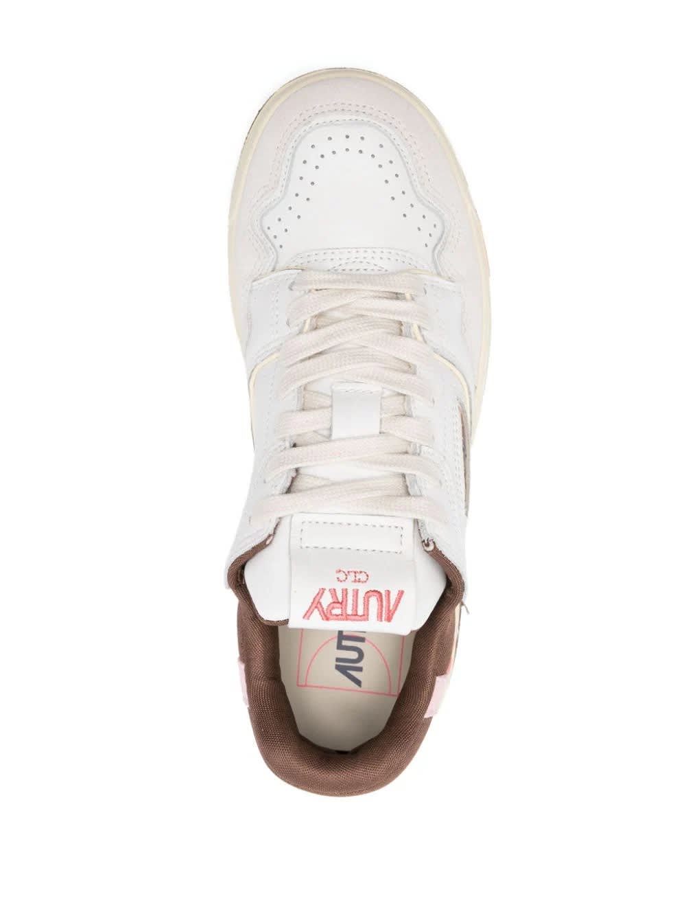 Shop Autry Clc Low Sneakers In White, Brown And Pink Leather